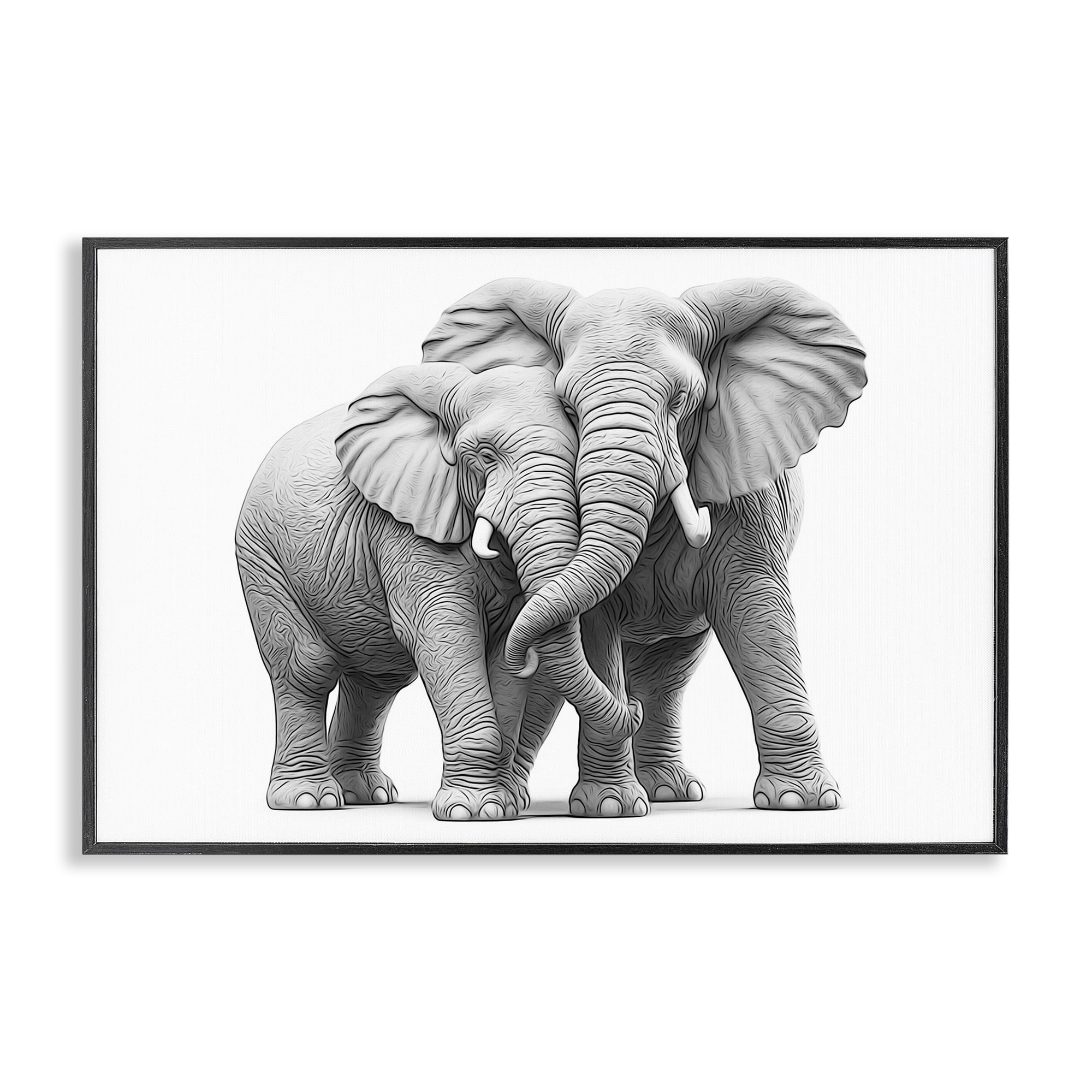 Stupell Industries Hugging Elephant Pair Animals & Insects Painting Black Framed Art Print Wall Art, 18 x 12