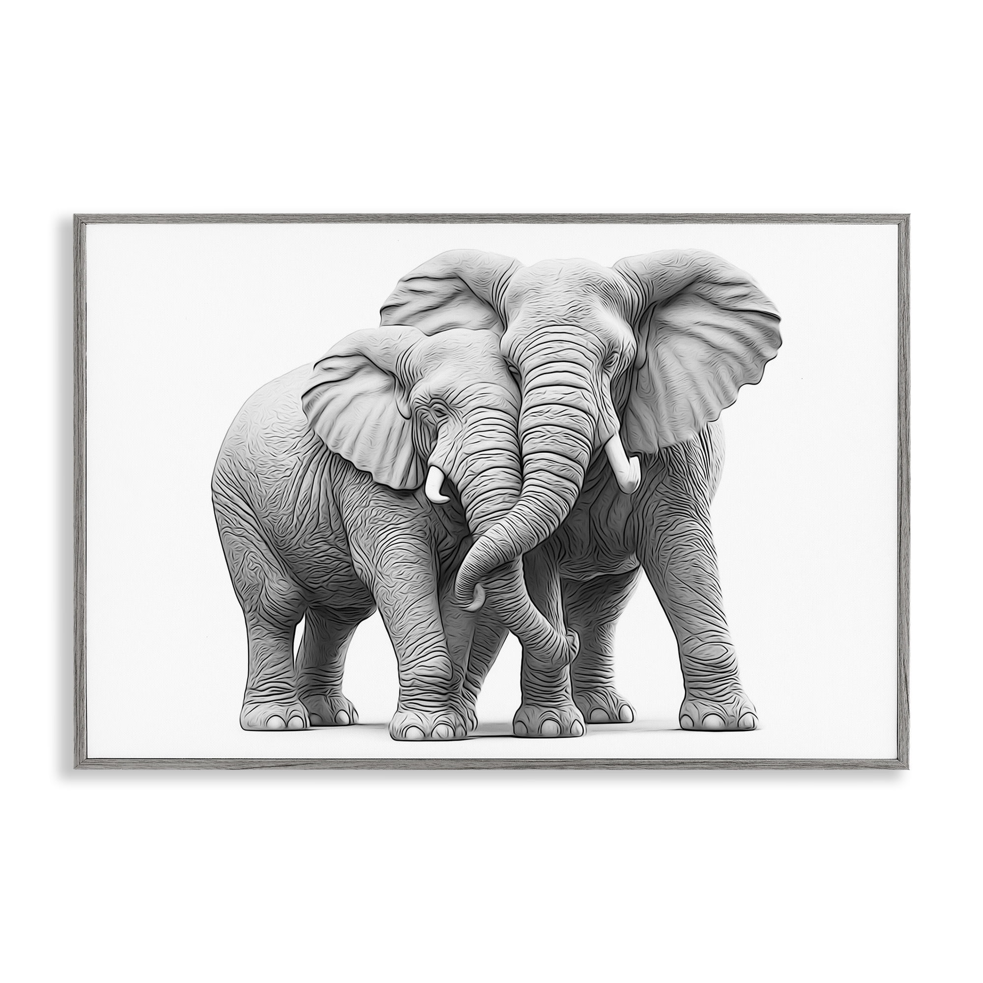 Stupell Industries Hugging Elephant Pair Animals & Insects Painting Gray Framed Art Print Wall Art, 24 x 16