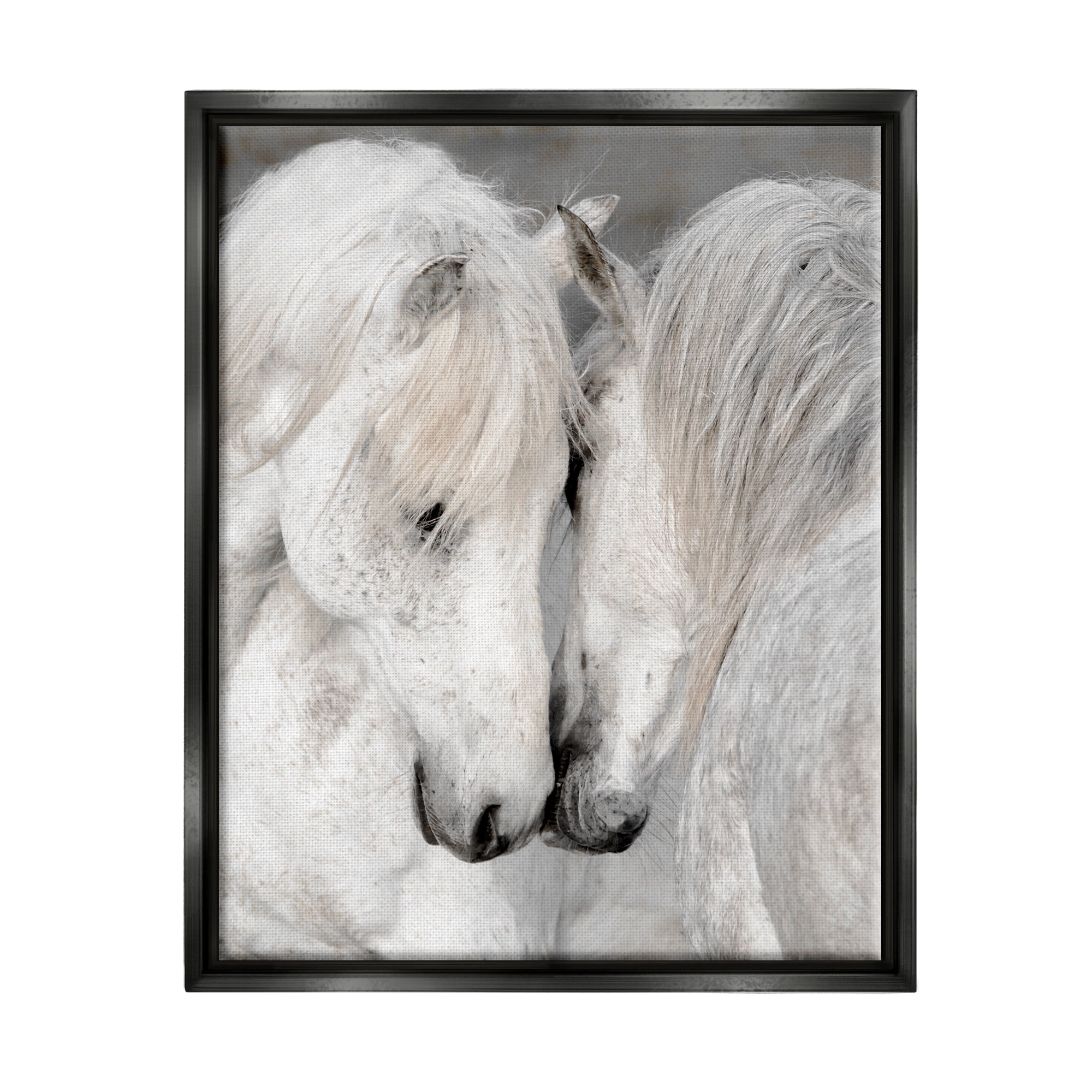 Stupell Industries Hugging Horse Pair Animals & Insects Photography Black Floater Framed Canvas Art Print Wall Art, 17 x 21