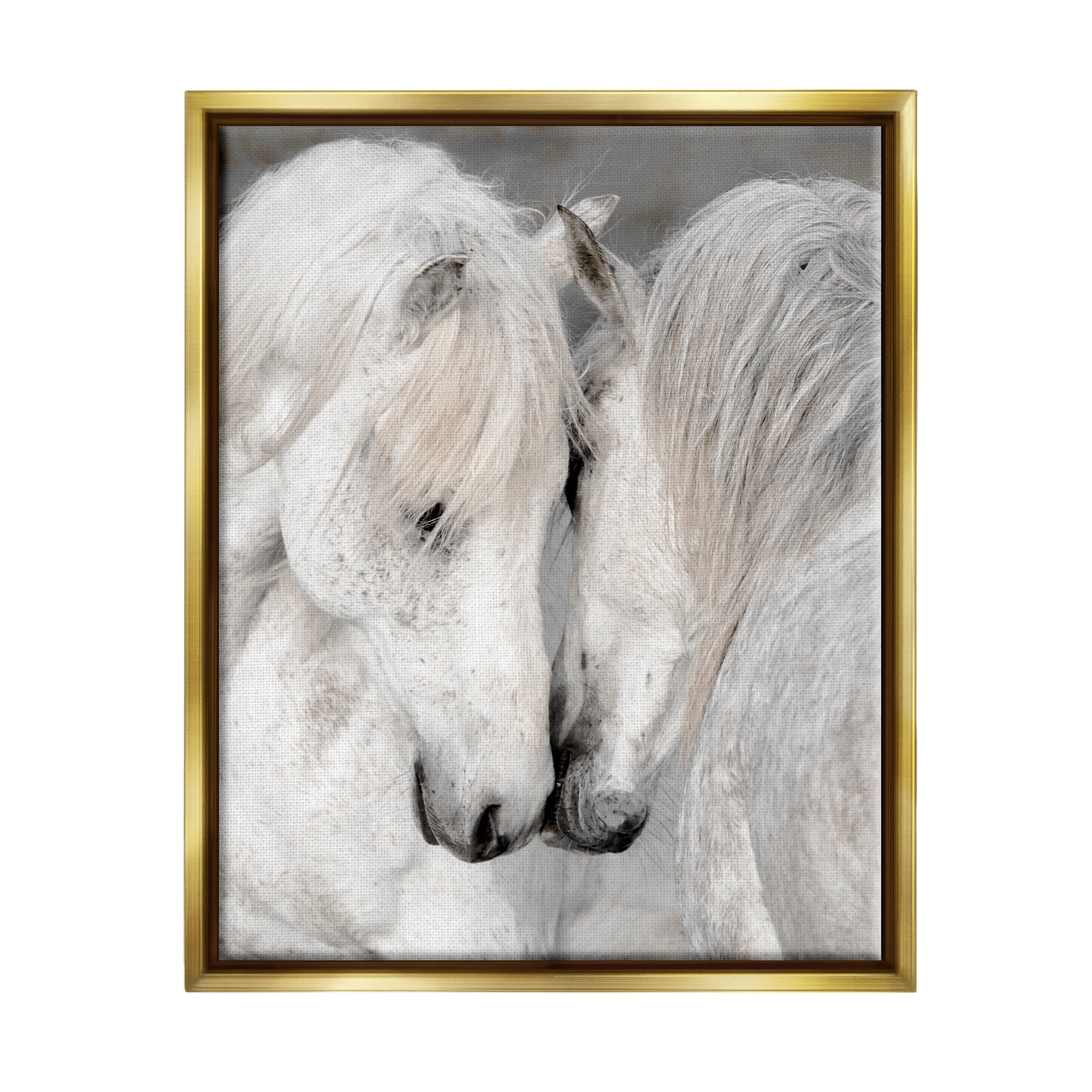 Gold Framed White Horse Pair Canvas Print, 25 x 31