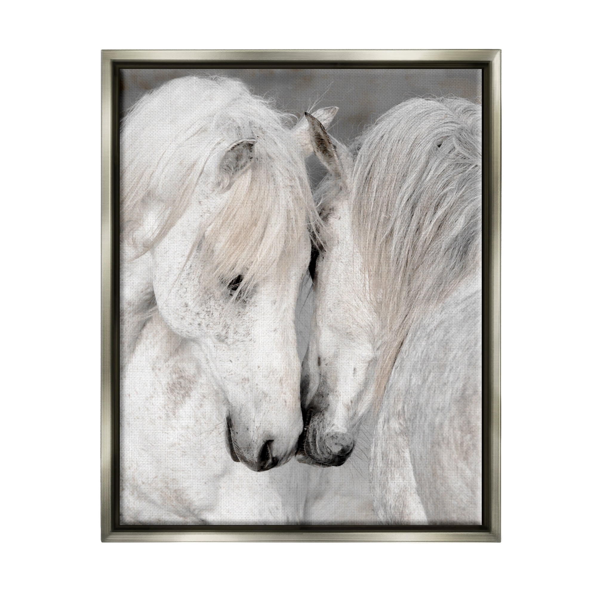 Stupell Industries Hugging Horse Pair Animals & Insects Photography Gray Floater Framed Canvas Art Print Wall Art, 25 x 31