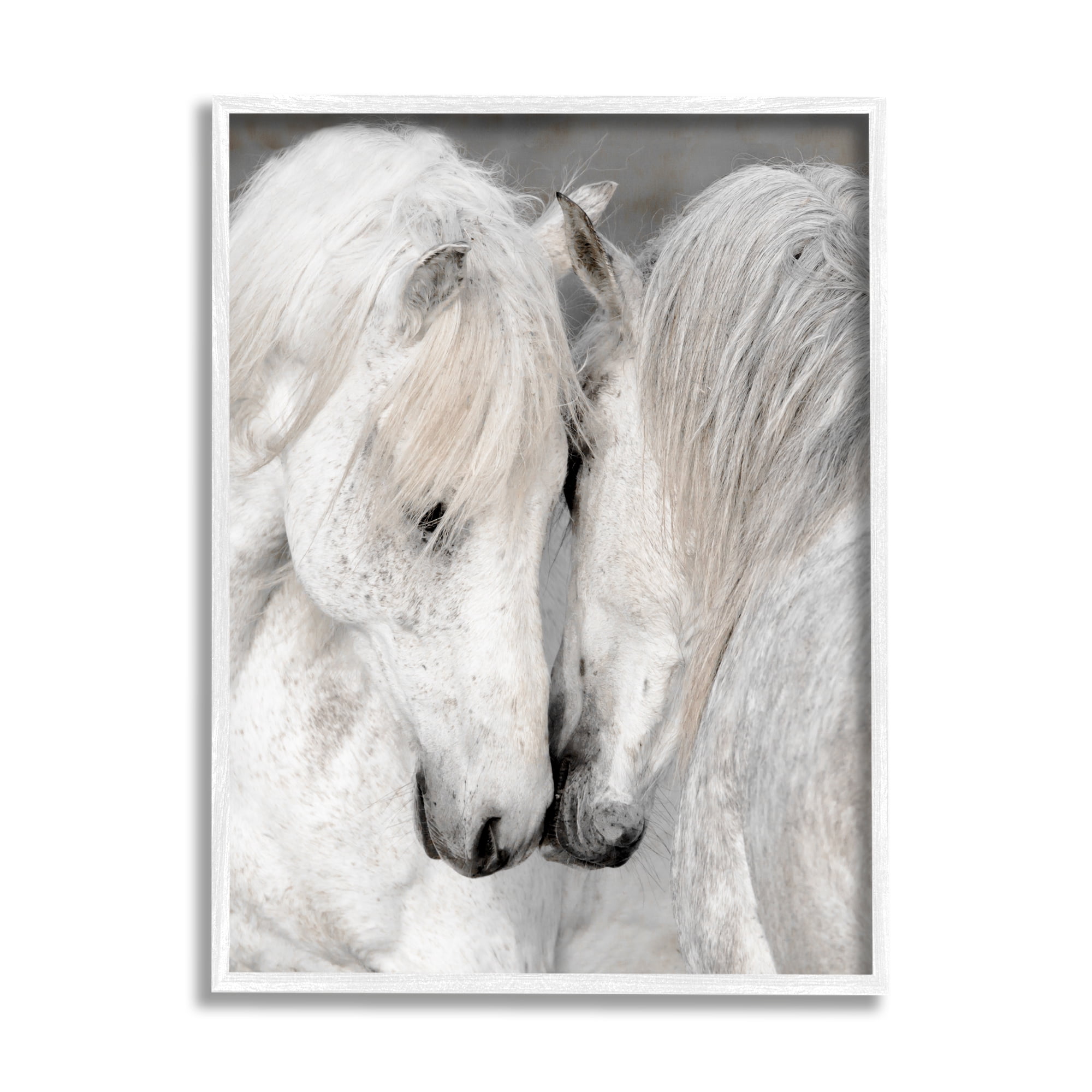 Stupell Industries Hugging Horse Pair Animals & Insects Photography White Framed Art Print Wall Art, 11 x 14