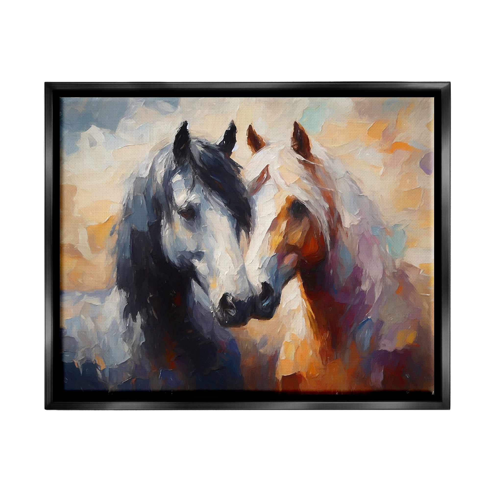 Stupell Industries Hugging Horses Painting Animals & Insects Painting Black Floater Framed Canvas Art Print Wall Art, 31 x 25