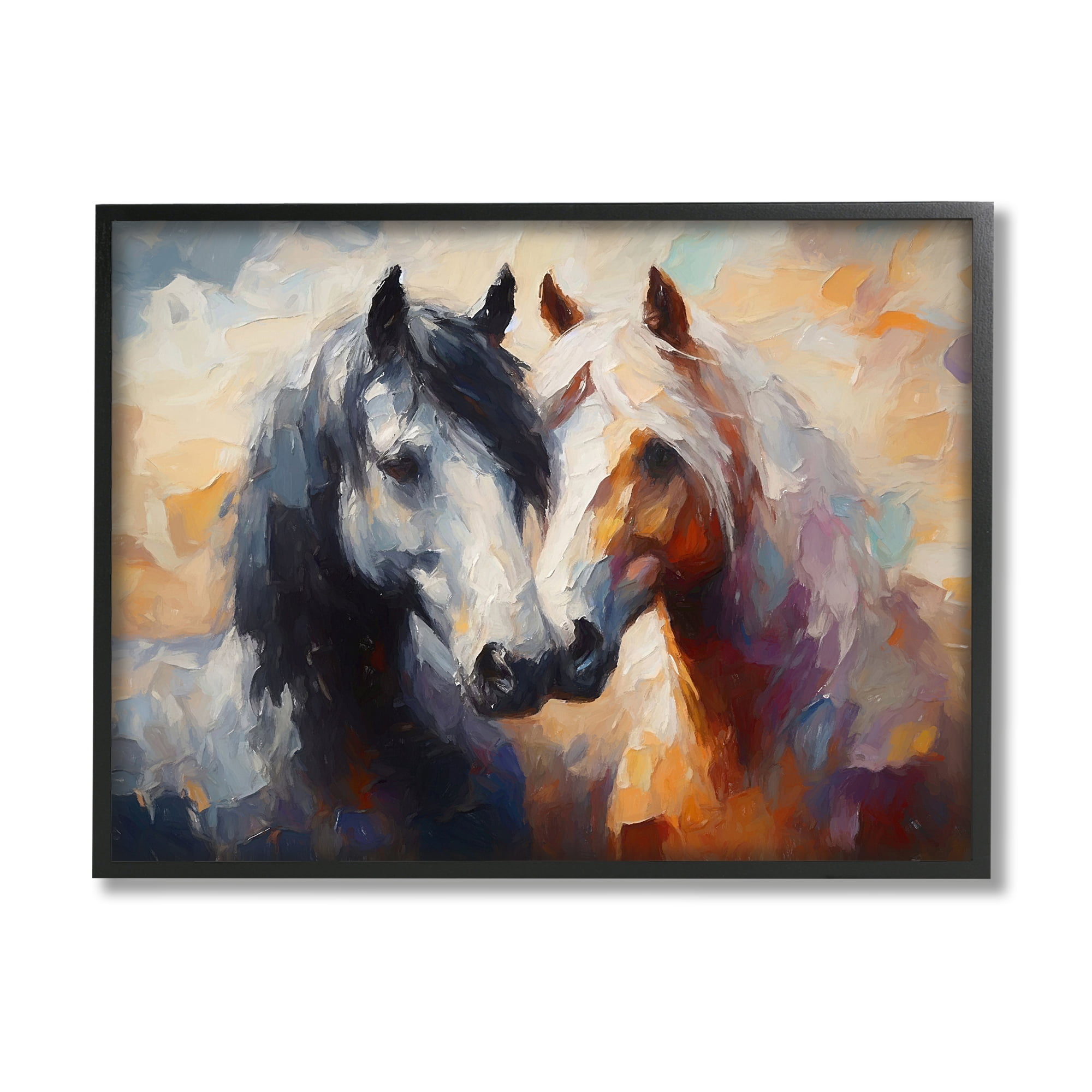 Stupell Industries Hugging Horses Painting Animals & Insects Painting Black Framed Art Print Wall Art, 30 x 24