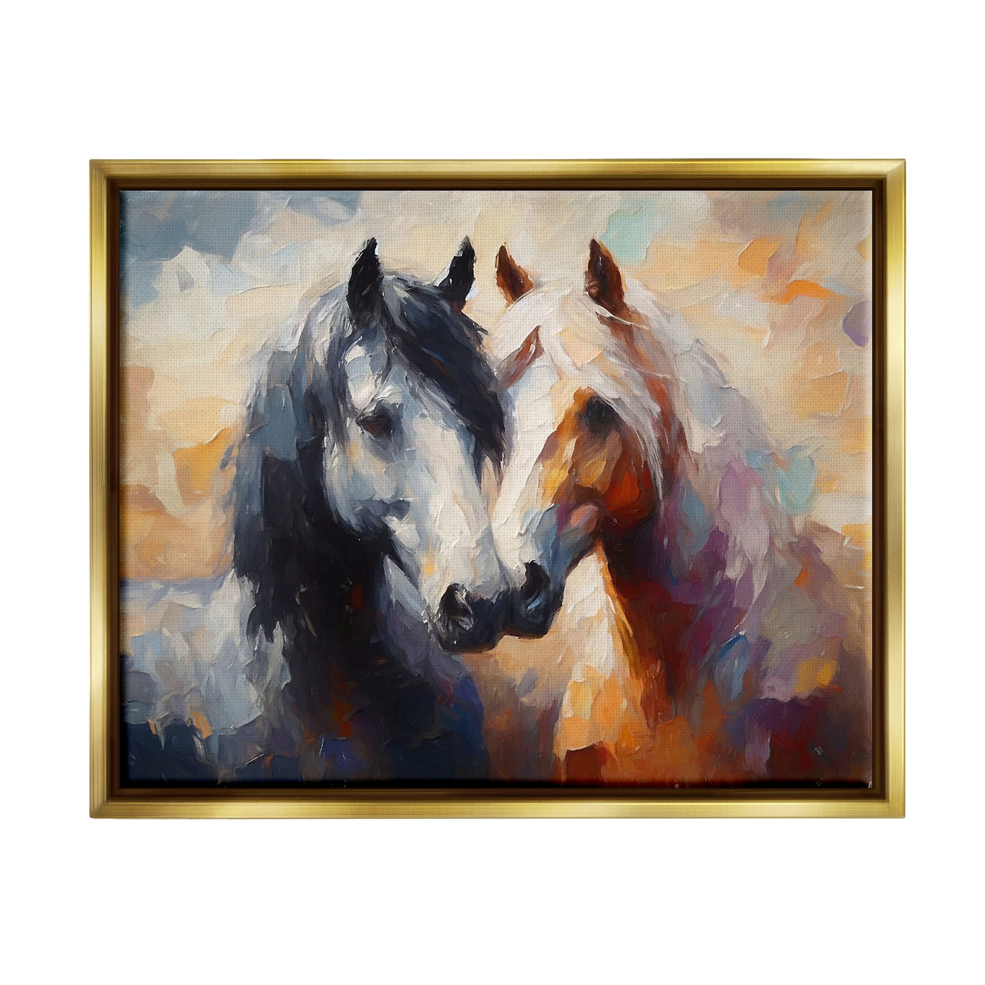 Stupell Industries Hugging Horses Painting Animals & Insects Painting Gold Floater Framed Canvas Art Print Wall Art, 31 x 25