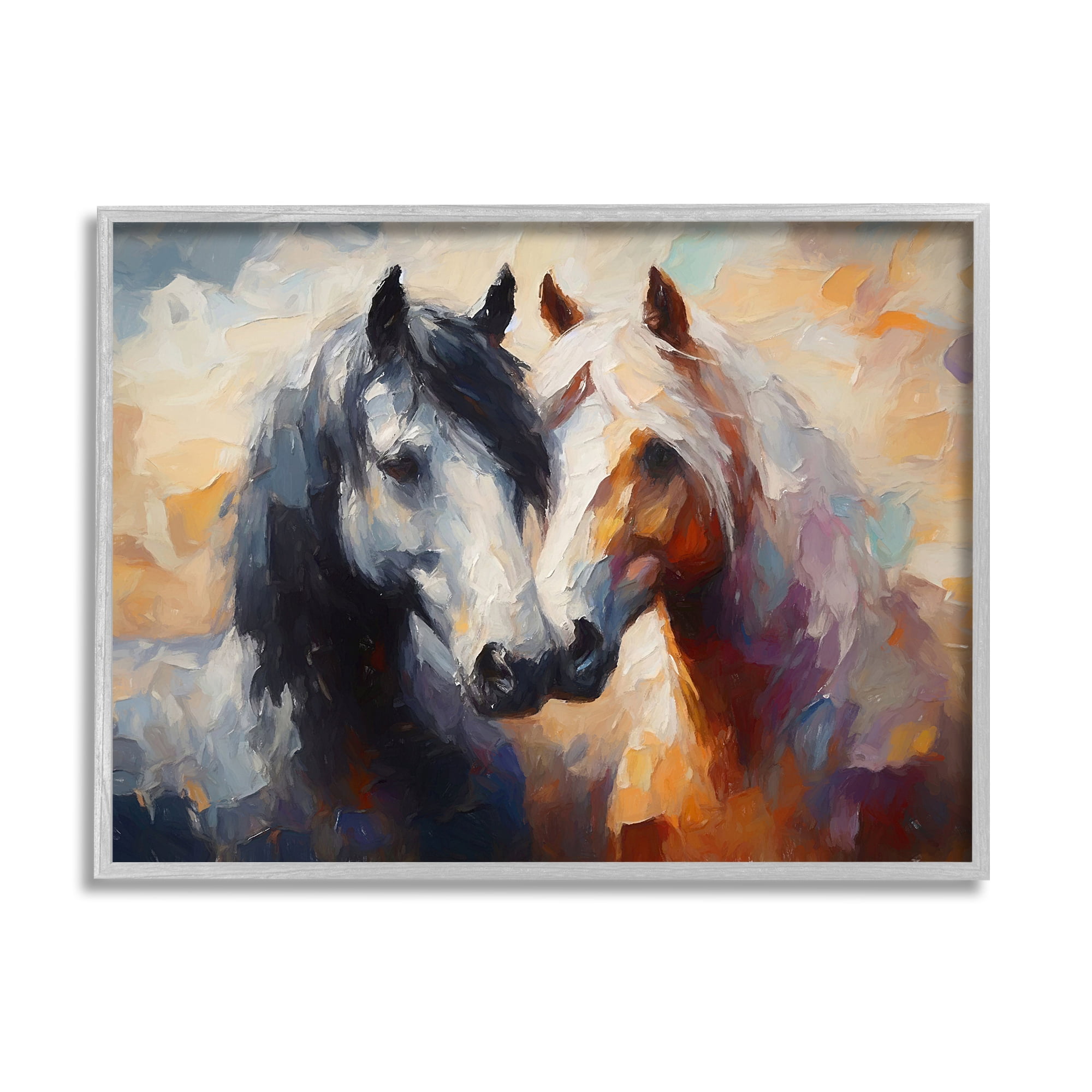 Stupell Industries Hugging Horses Painting Animals & Insects Painting Gray Framed Art Print Wall Art, 30 x 24