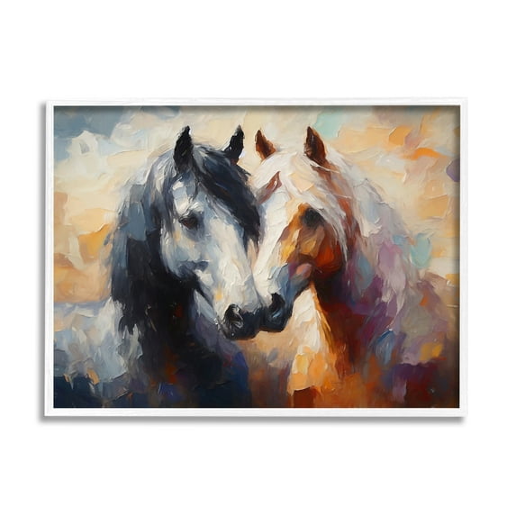 Stupell Industries Hugging Horses Painting Animals & Insects Painting White Framed Art Print Wall Art, 14 x 11