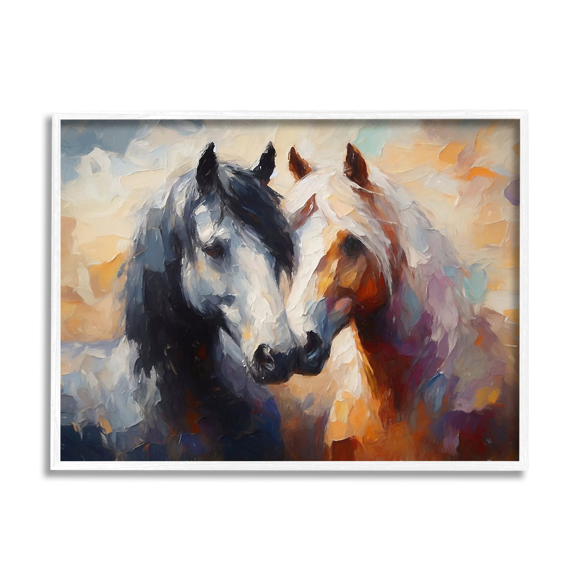 Stupell Industries Hugging Horses Painting Animals & Insects Painting White Framed Art Print Wall Art, 20 x 16