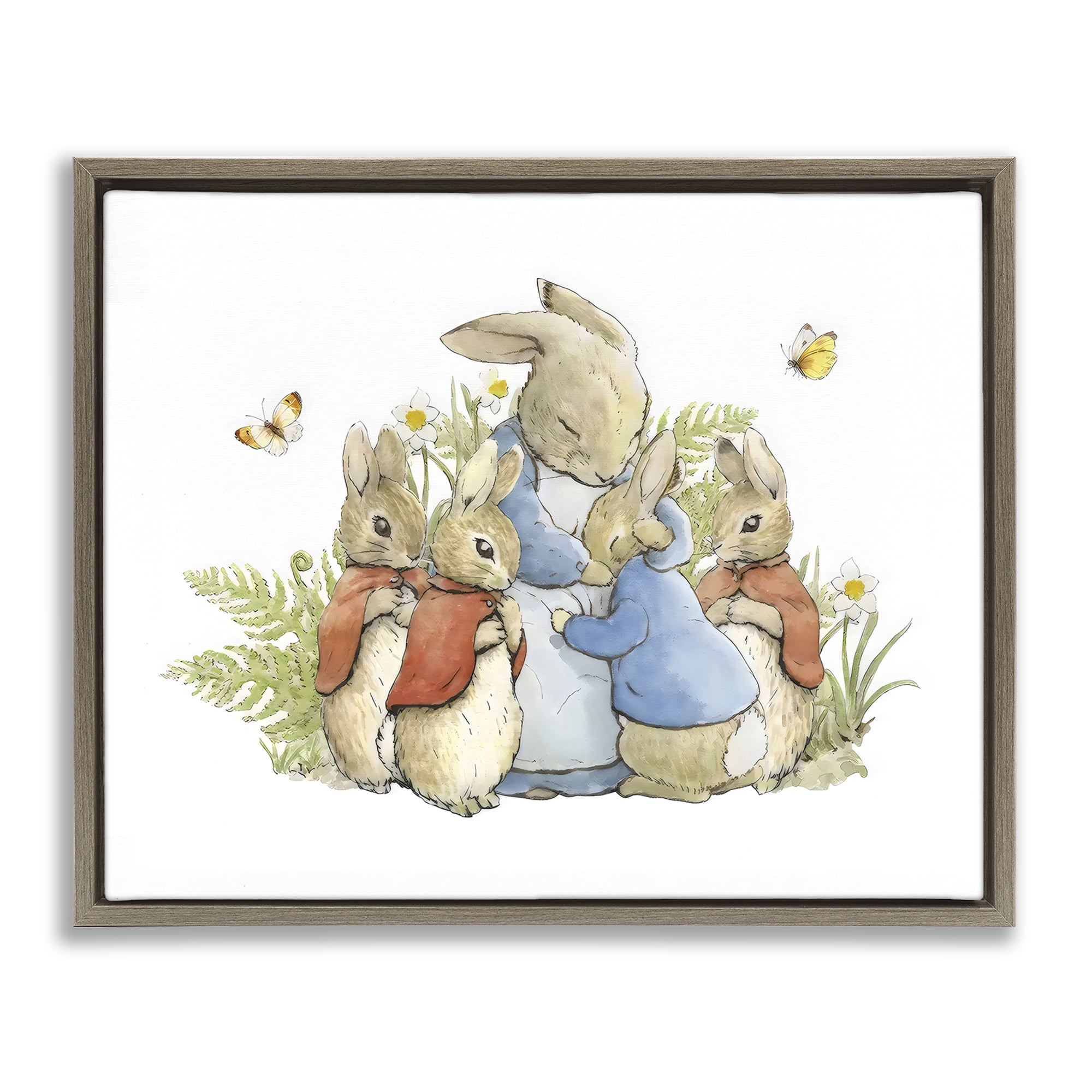 Stupell Industries Hugging Mother Rabbit Brown Framed Floater Canvas Wall Art, design by Arlington Prints