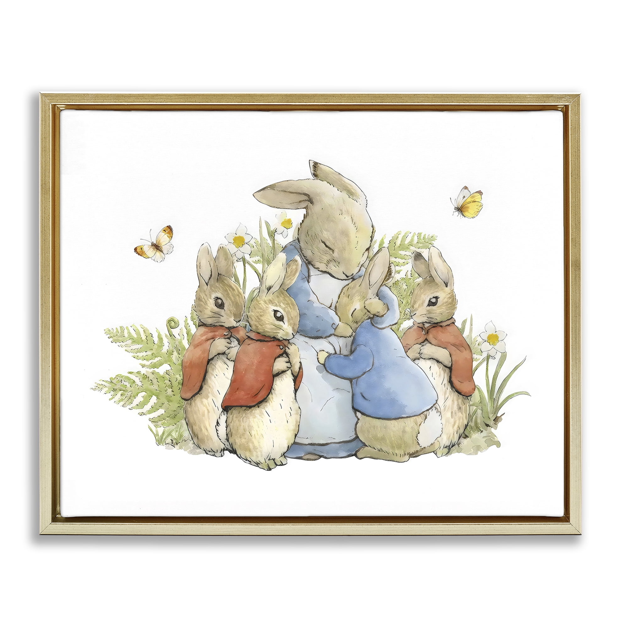 Stupell Industries Hugging Mother Rabbit Gold Framed Floater Canvas Wall Art, design by Arlington Prints