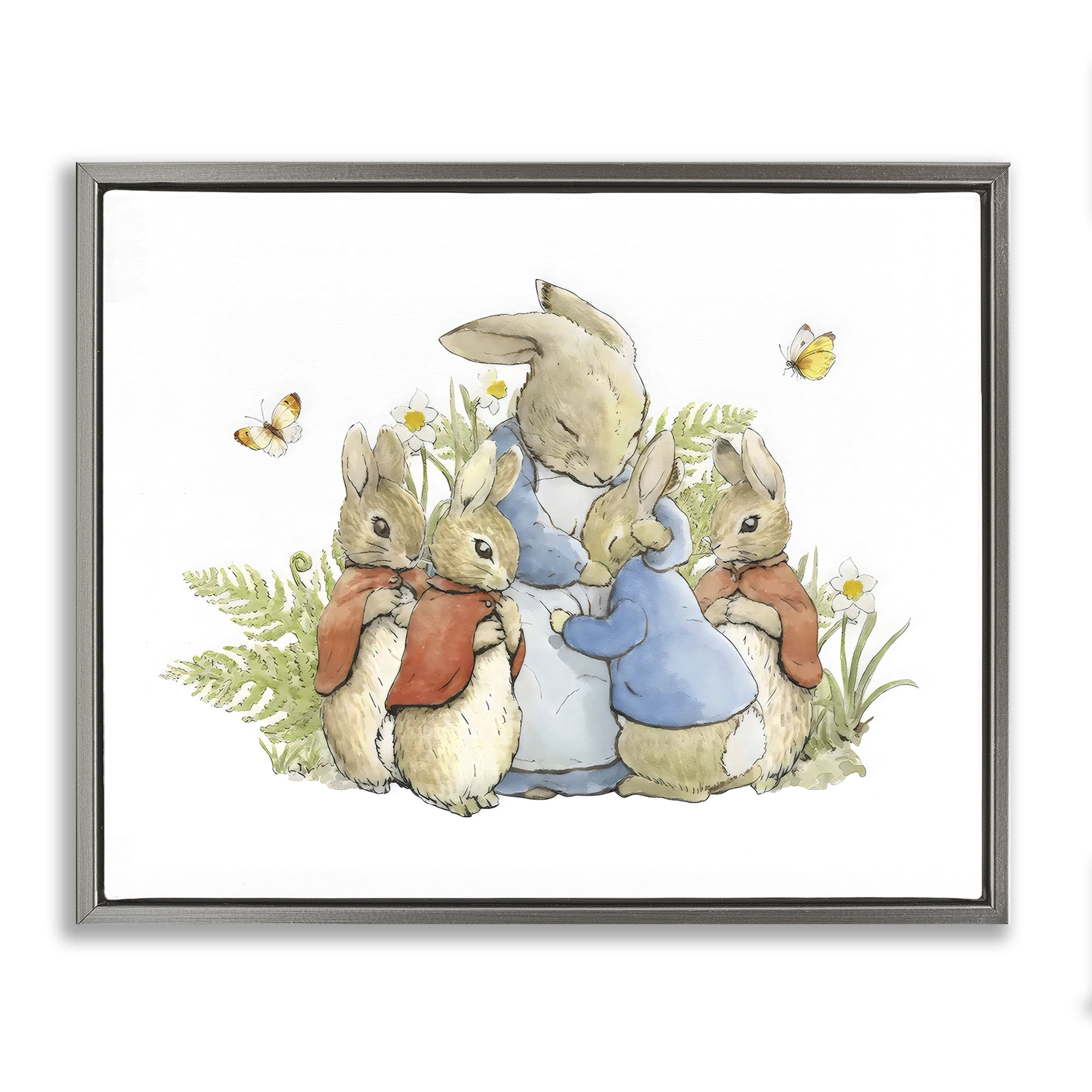 Stupell Industries Hugging Mother Rabbit Gray Framed Floater Canvas Wall Art, design by Arlington Prints
