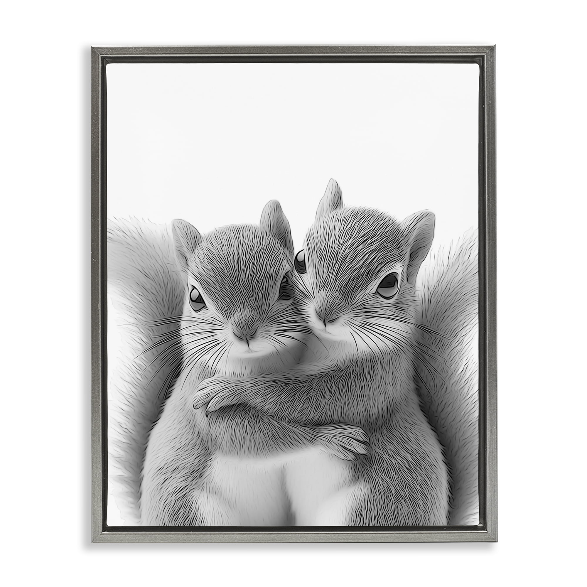Stupell Industries Hugging Squirrel Pair Animals & Insects Painting Gray Floater Framed Art Print Wall Art, 17 x 21
