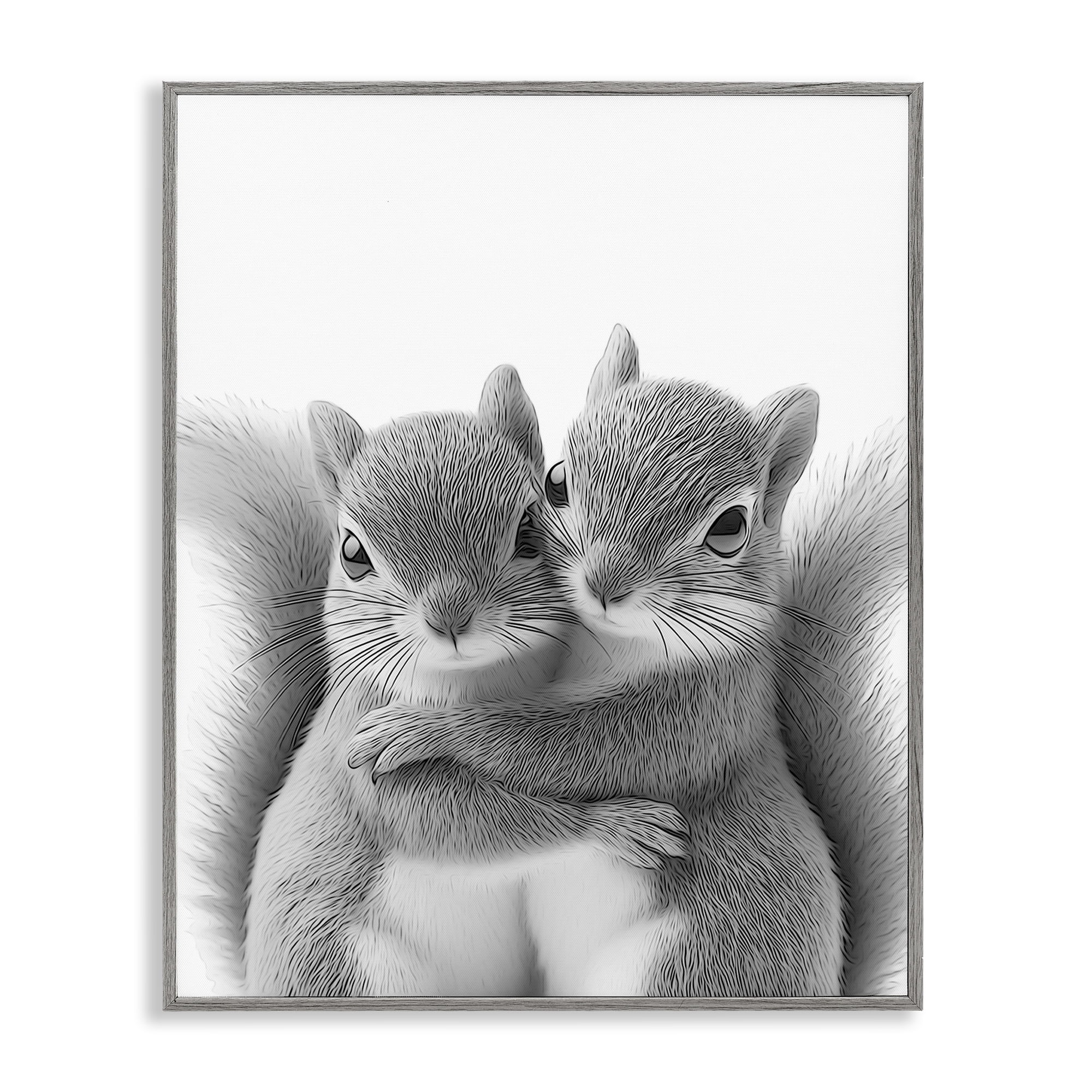 Stupell Industries Hugging Squirrel Pair Animals & Insects Painting Gray Framed Art Print Wall Art, 24 x 30