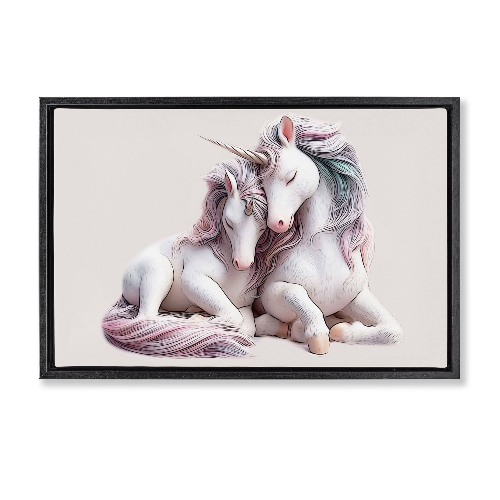 Stupell Industries Hugging Unicorn Pair Animals & Insects Painting Black Floater Framed Art Print Wall Art, 25 x 17