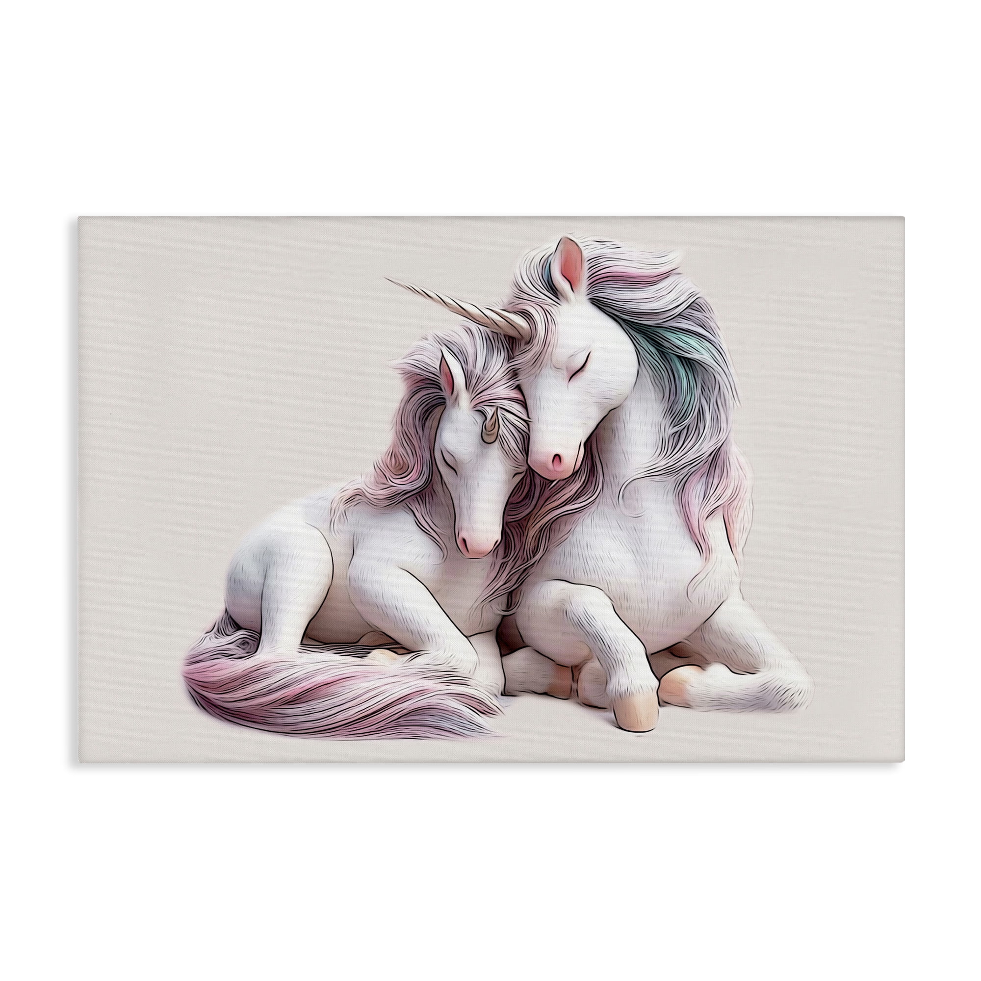 Stupell Industries Hugging Unicorn Pair Animals & Insects Painting Gallery Wrapped Canvas Art Print Wall Art, 36 x 24