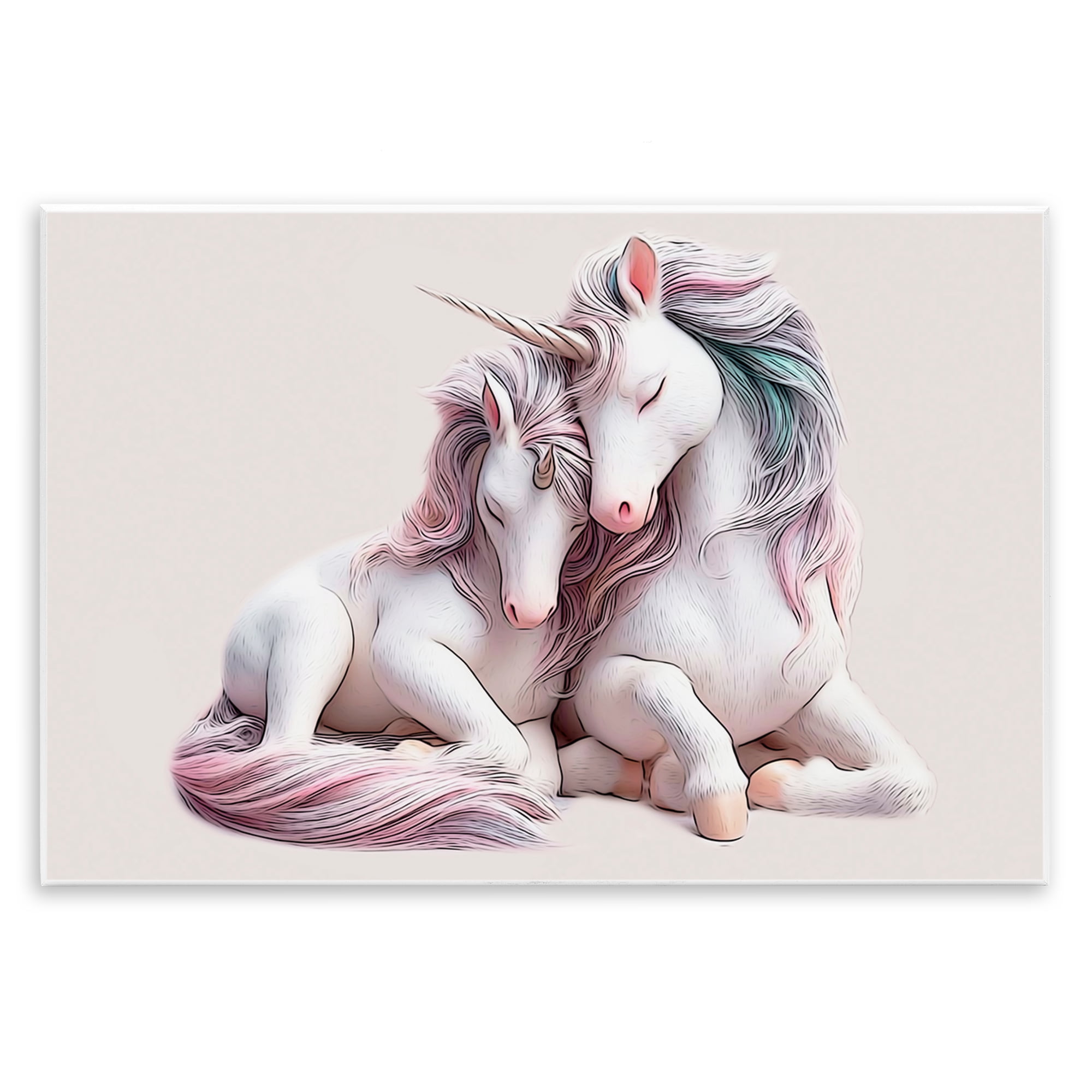 Stupell Industries Hugging Unicorn Pair Animals & Insects Painting Unframed Art Print Wall Art, 19 x 13