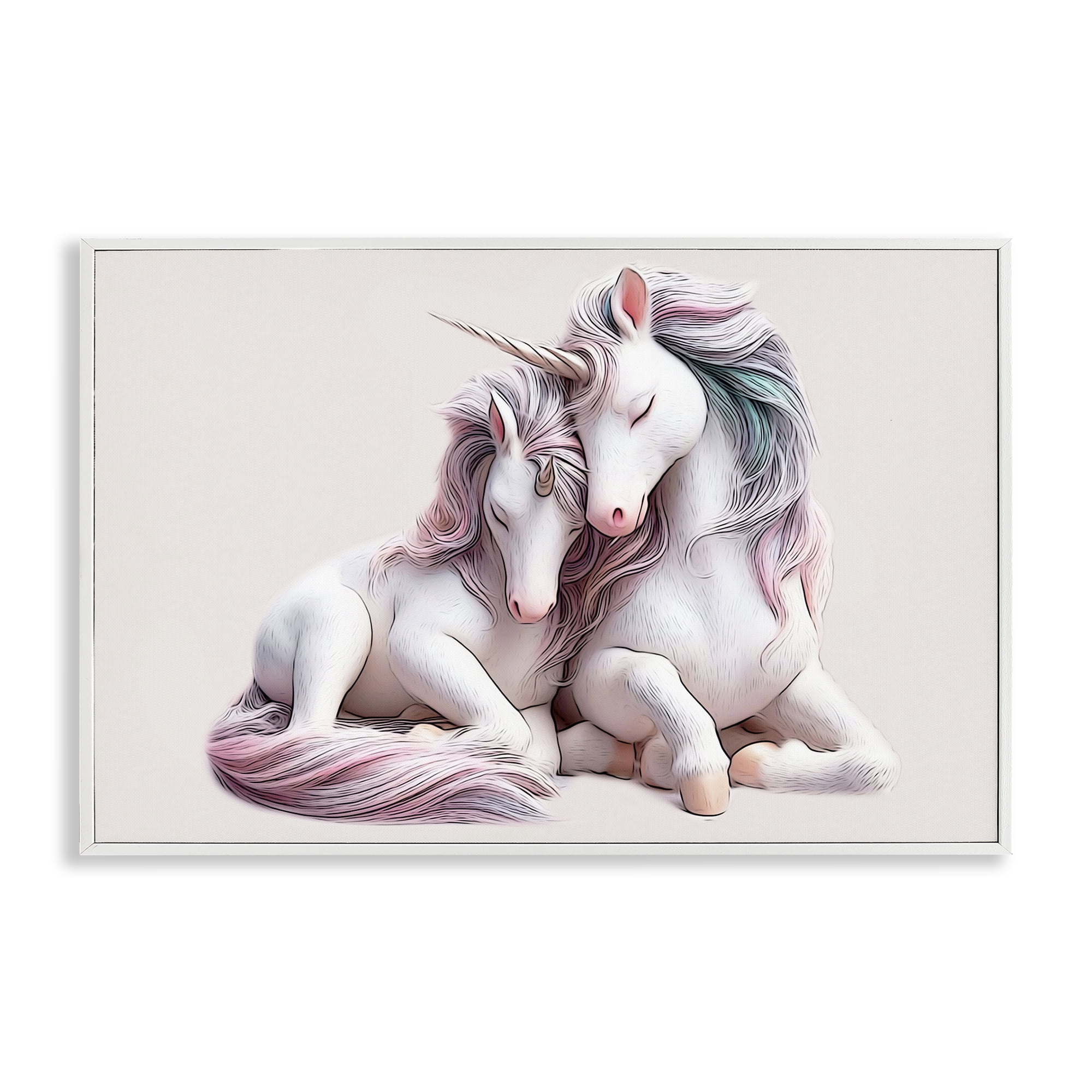 Stupell Industries Hugging Unicorn Pair Animals & Insects Painting White Framed Art Print Wall Art, 24 x 16