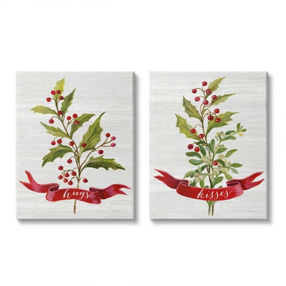 Stupell Industries Hugs and Kisses Christmas Holly Branch Winter Seasonal Canvas Wall Art Design by Silvia Vassileva, 2 Piece, 24" x 30"