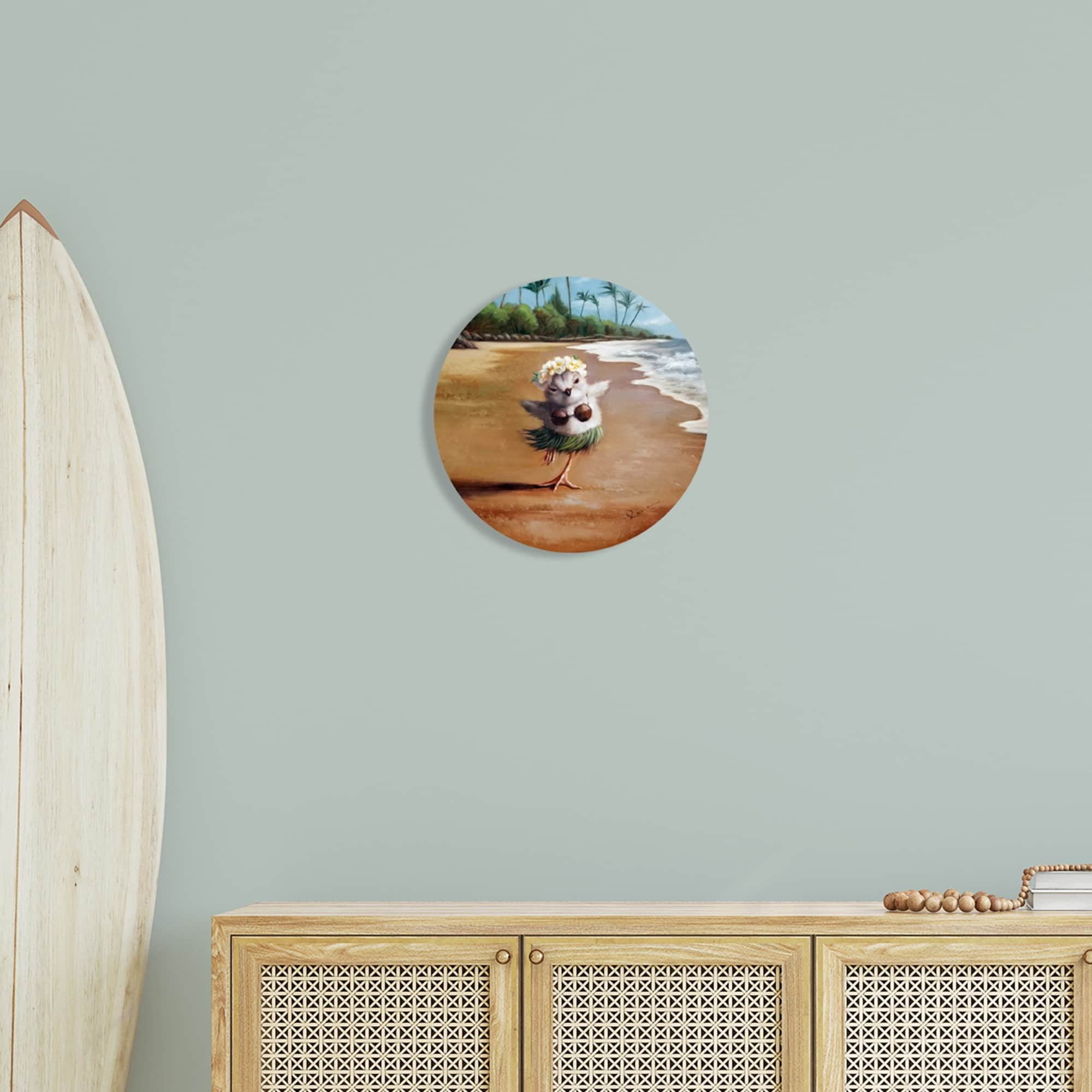 Stupell Industries Hula Dancing Chick Tropical Shoreline Beach Painting Wood Wall Art, 12 x 12, Design by Lucia Heffernan