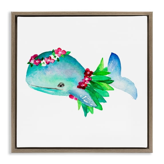 Stupell Industries Coastal Hula Skirt Whale Brown Floating Frame Canvas Art, 25 x 25, by Lanie Loreth