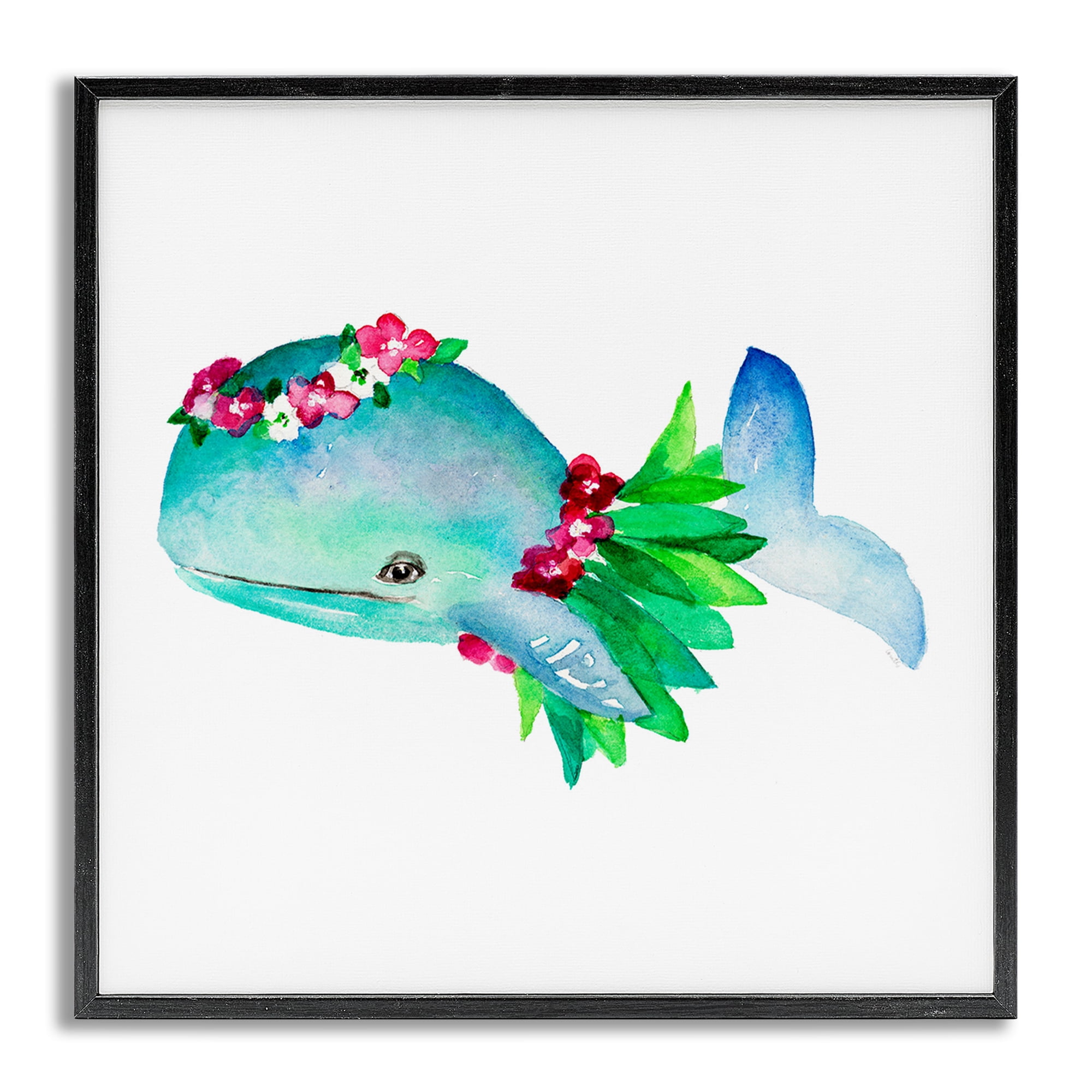 Stupell Industries Hula Skirt Whale Novelty Painting Gray Framed Art Print Wall Art, 24 x 24
