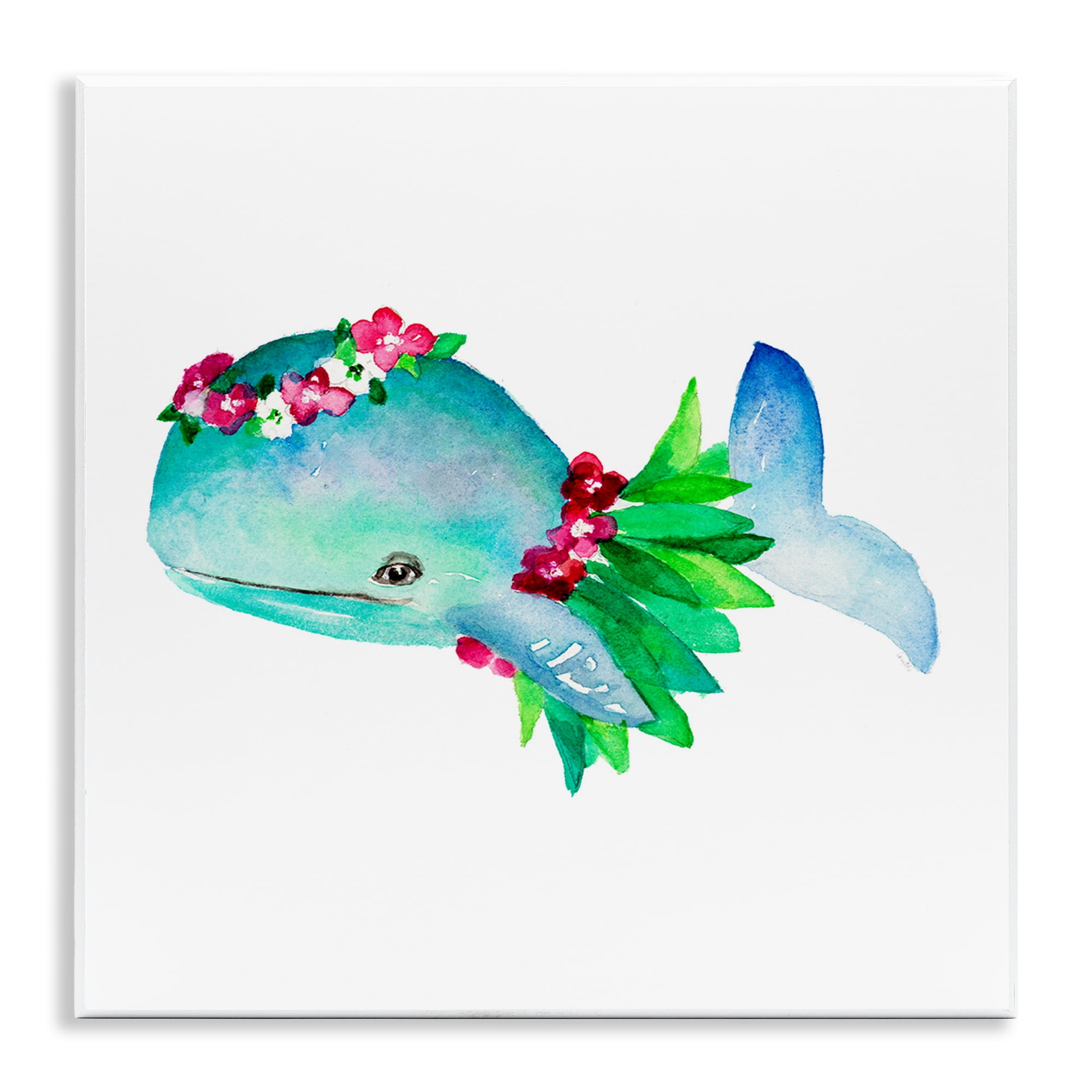 Stupell Industries Hula Skirt Whale Novelty Painting Unframed Art Print Wall Art, 12 x 12