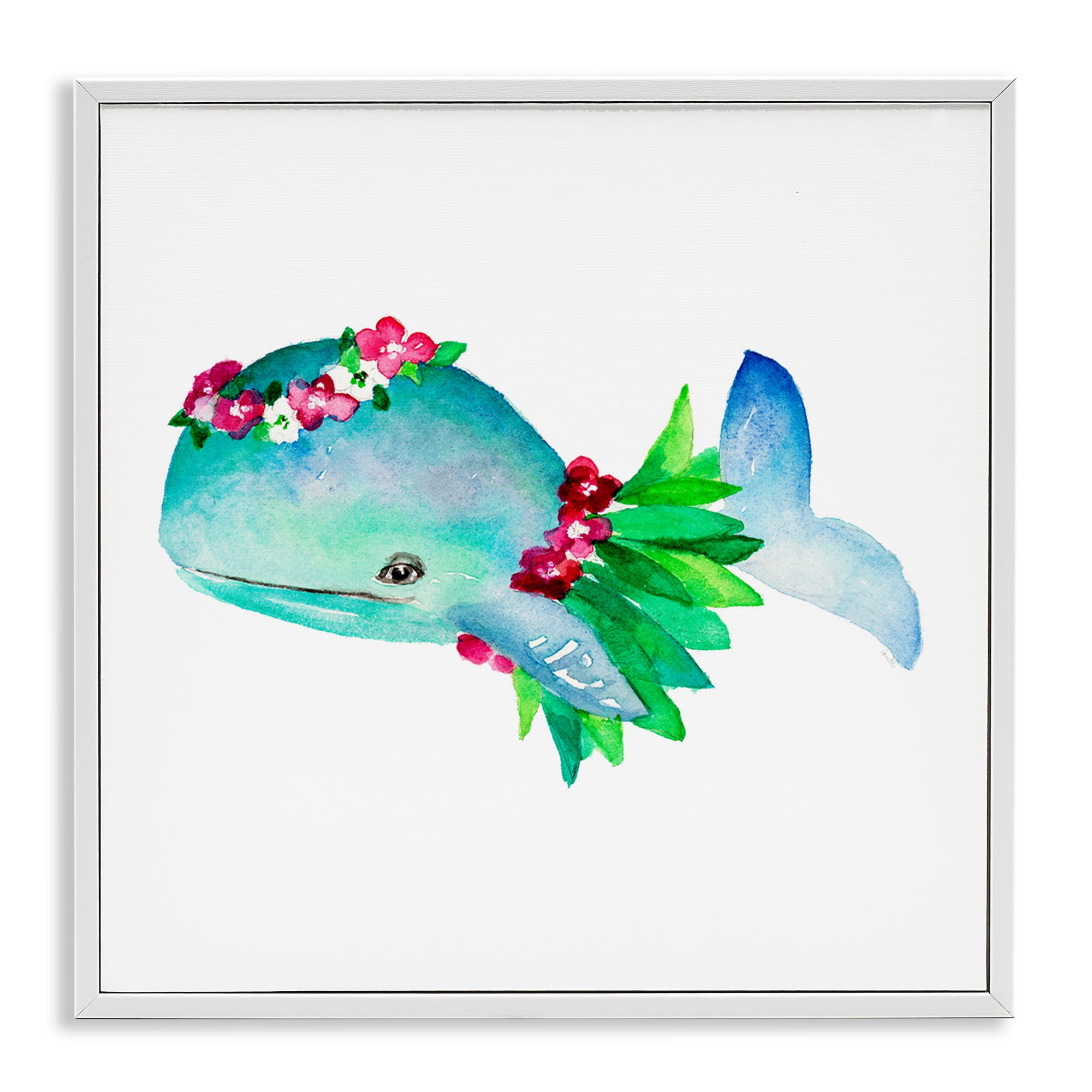 Stupell Industries Hula Skirt Whale Novelty Painting White Framed Art Print Wall Art, 12 x 12