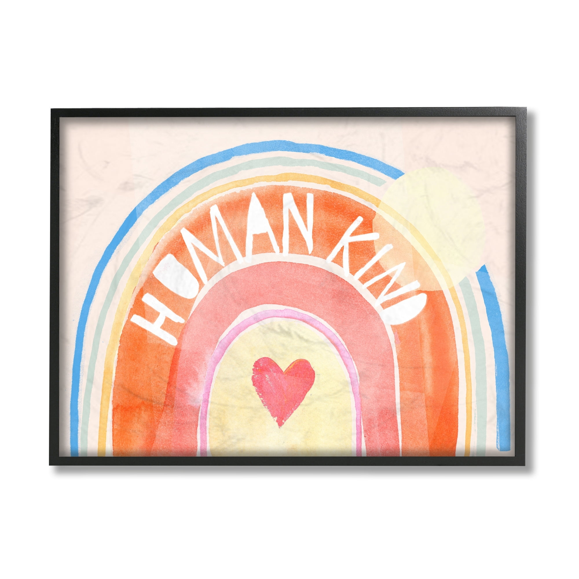 Stupell Industries Human Kind Text Playful Rainbow Heart Typography Painting Black Framed Art Print Wall Art, 16 x 20