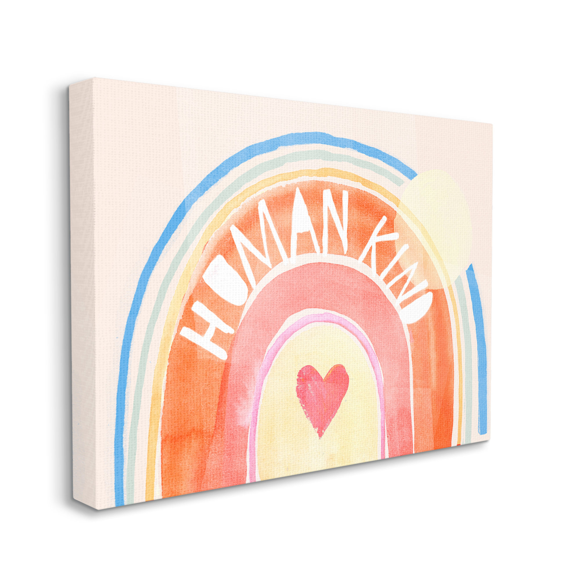 Stupell Industries Human Kind Text Playful Rainbow Heart Typography Painting Gallery Wrapped Canvas Art Print Wall Art, 36 x 48