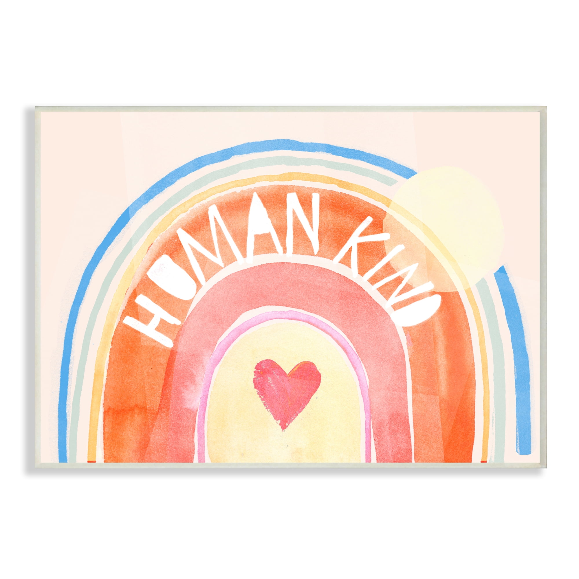 Stupell Industries Human Kind Text Playful Rainbow Heart Typography Painting Wall Plaque Art Print Wall Art, 10 x 15