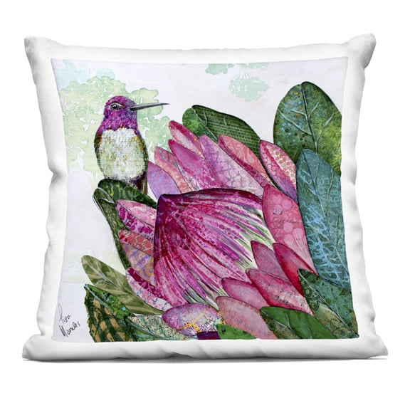 Stupell Industries Hummingbird And Protea Decorative Printed Throw Pillow design by Lisa Morales, 18 x 7 x 18