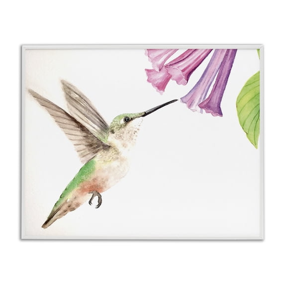 Stupell Industries Hummingbird & Bluebell Flower Animals Painting White Framed Art Print Wall Art, 14 x 11