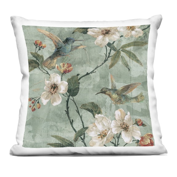 Stupell Industries - Hummingbird Floral Pattern Throw Pillow 18" x 18" by Rene Campbell