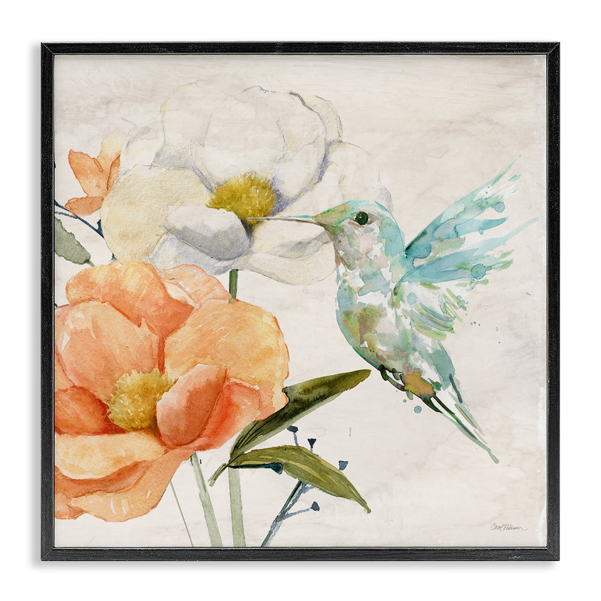 Stupell Industries Hummingbird & Flower Nectar Plants & Flowers Painting Black Framed Art Print Wall Art, 12 x 12