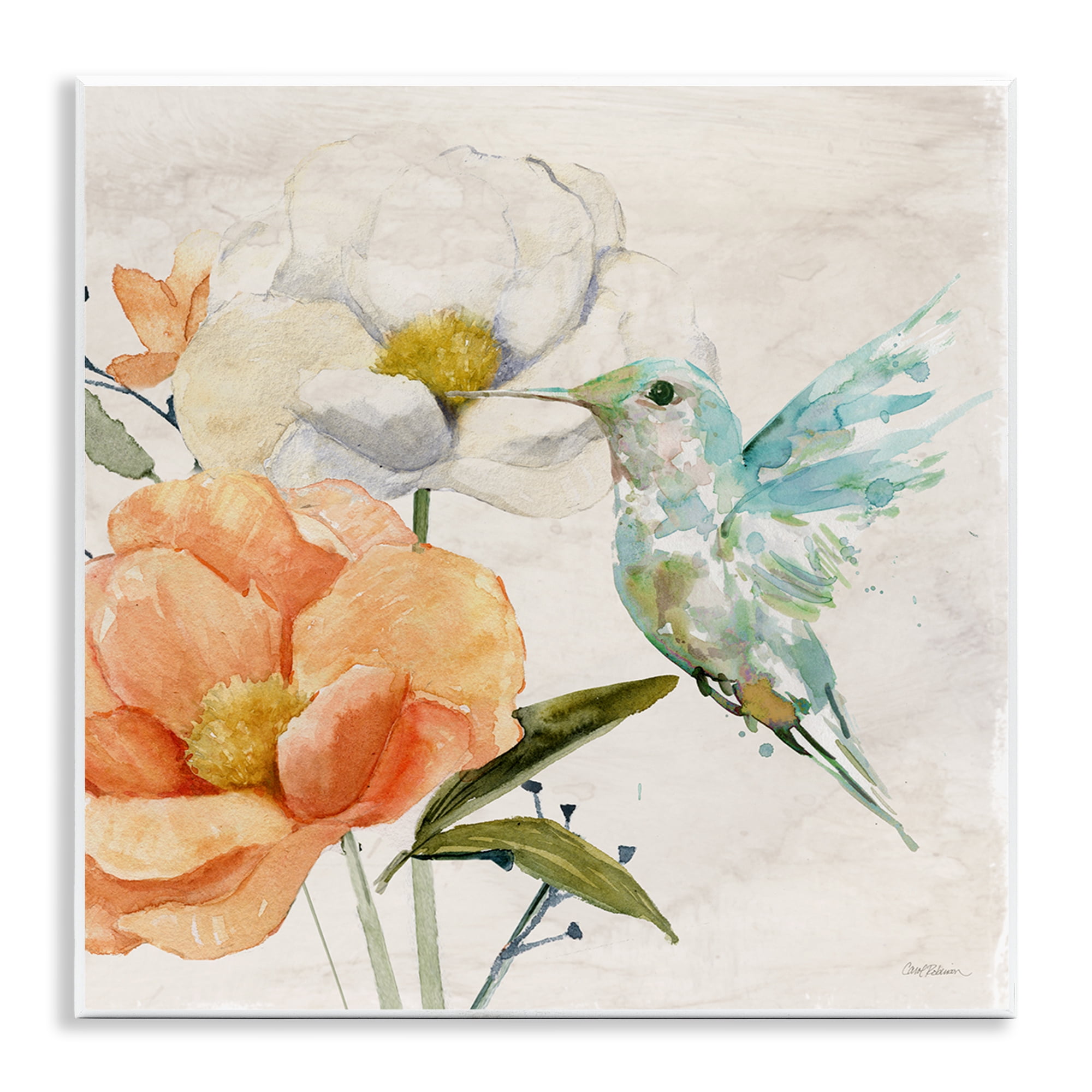 Stupell Industries Hummingbird & Flower Nectar Plants & Flowers Painting Unframed Art Print Wall Art, 12 x 12
