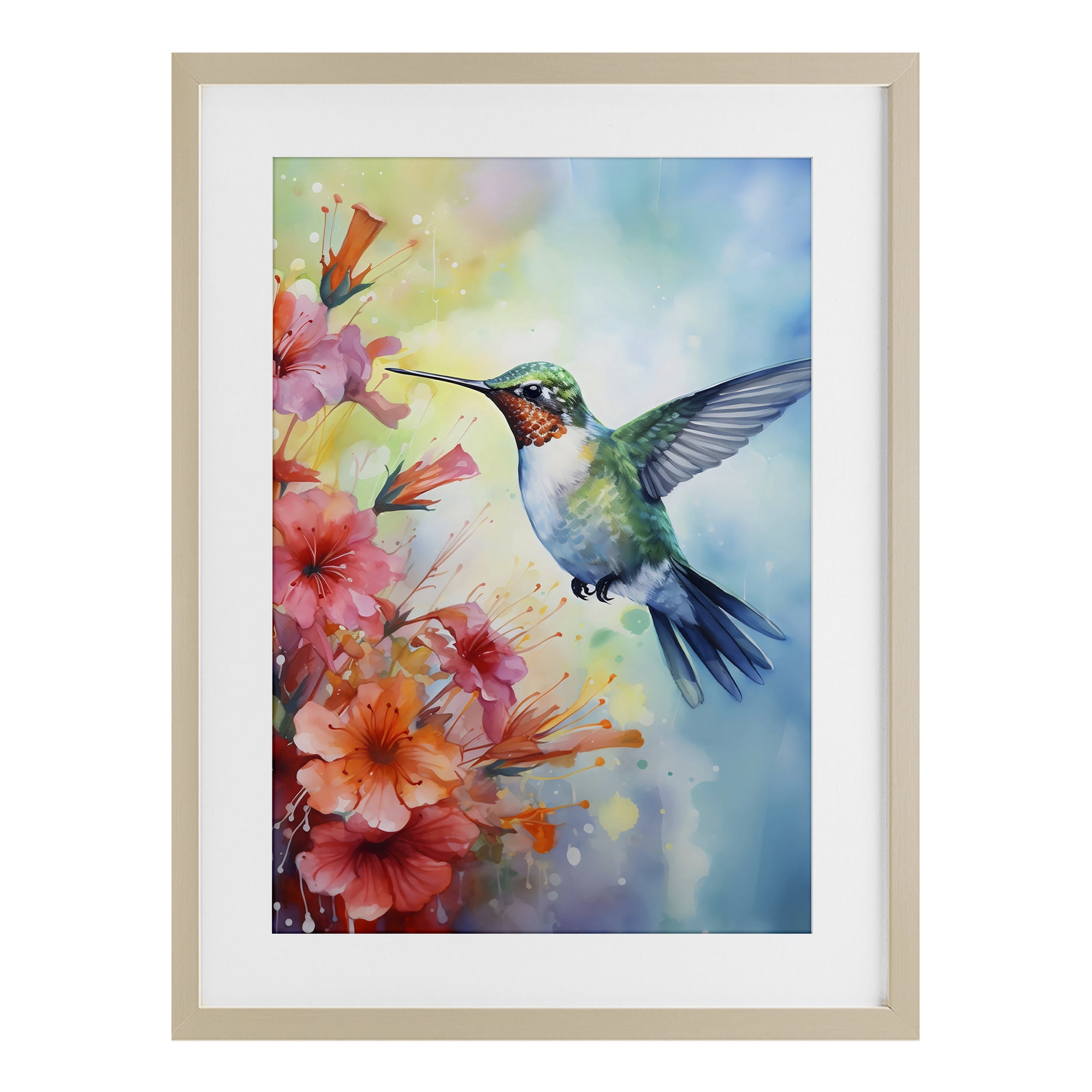Stupell Industries Hummingbird Hibiscus Serenade Birch Framed Print Under Glass, design by Creative Studio