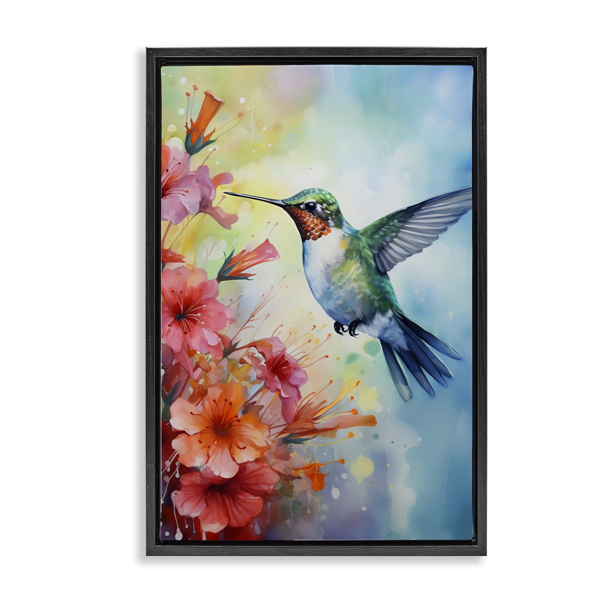 Stupell Industries Hummingbird Hibiscus Serenade Black Framed Floater Canvas Wall Art, design by Creative Studio