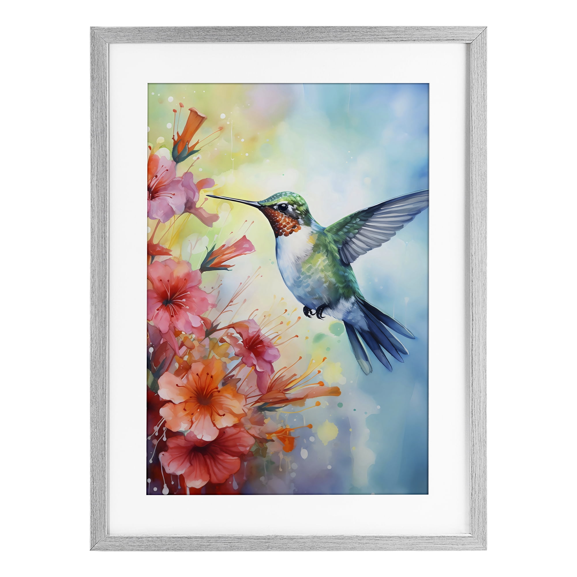 Stupell Industries Hummingbird Hibiscus Serenade Gray Framed Print Under Glass, design by Creative Studio