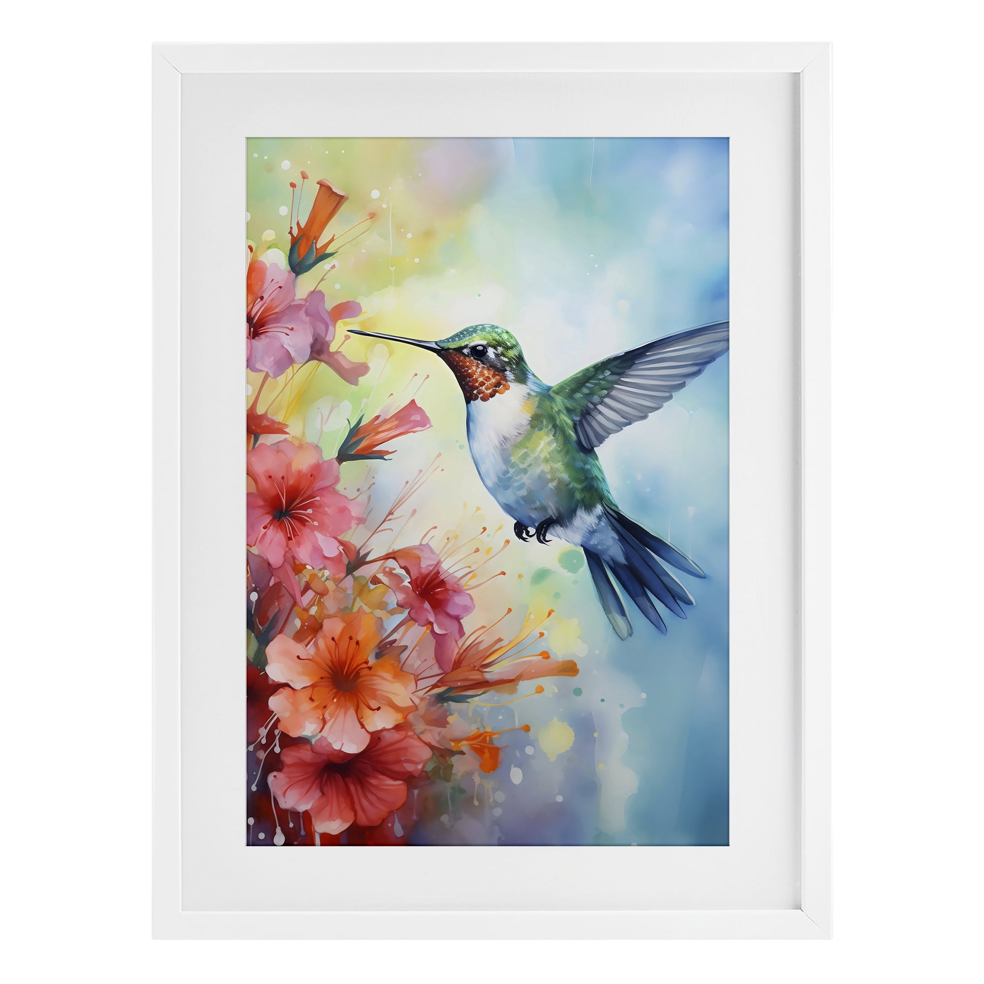 Stupell Industries Hummingbird Hibiscus Serenade White Framed Print Under Glass, design by Creative Studio