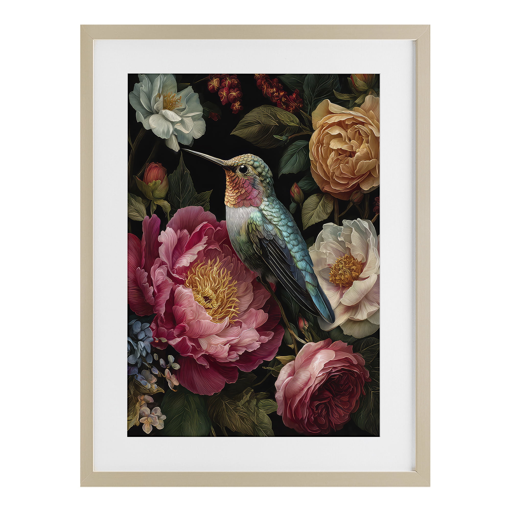 Stupell Industries Hummingbird & Lush Blooms Birch Framed Print Under Glass, design by The Wands Want