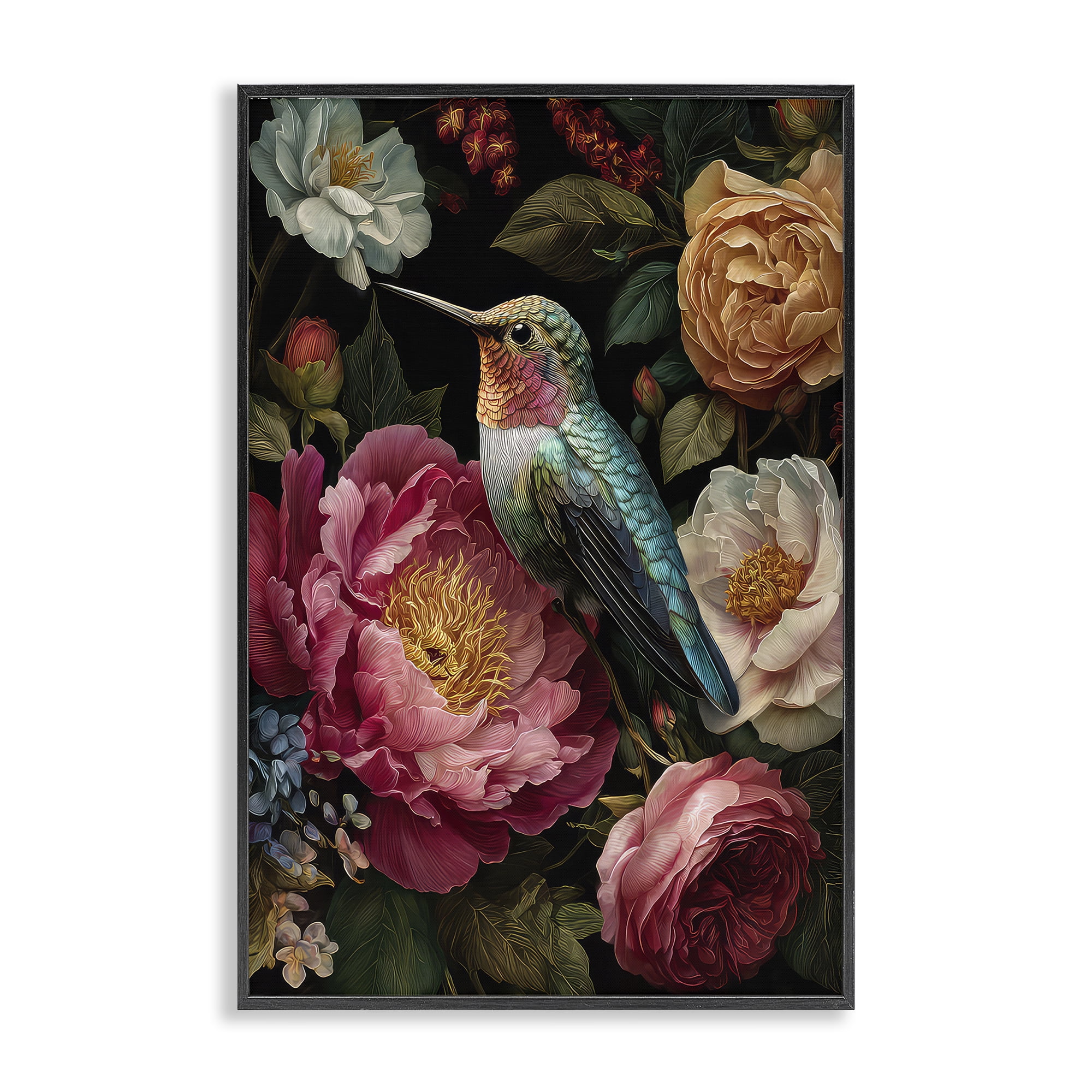 Stupell Industries Hummingbird & Lush Blooms Black Framed Giclee Art, design by The Wands Want