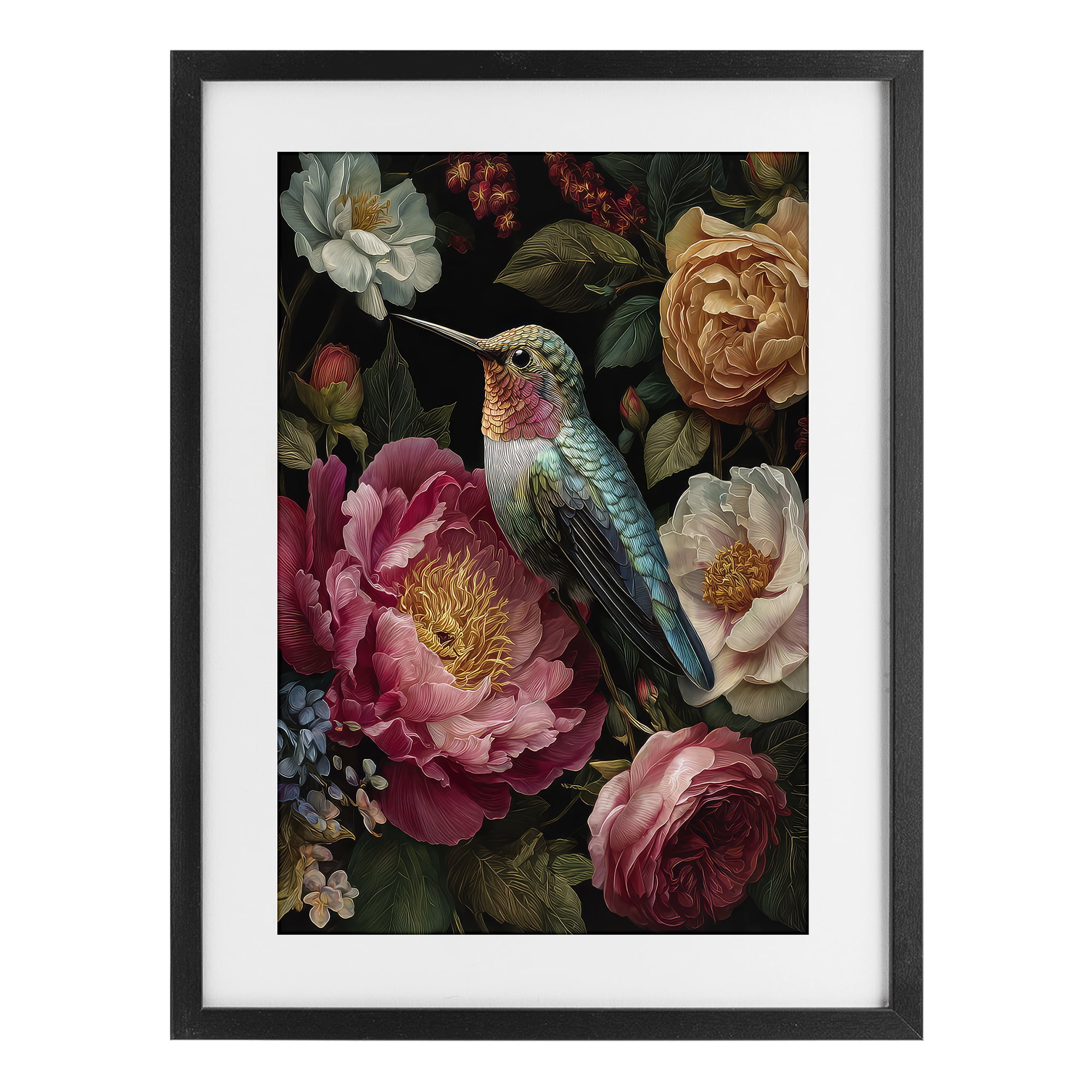 Stupell Industries Hummingbird & Lush Blooms Black Framed Print Under Glass, design by The Wands Want