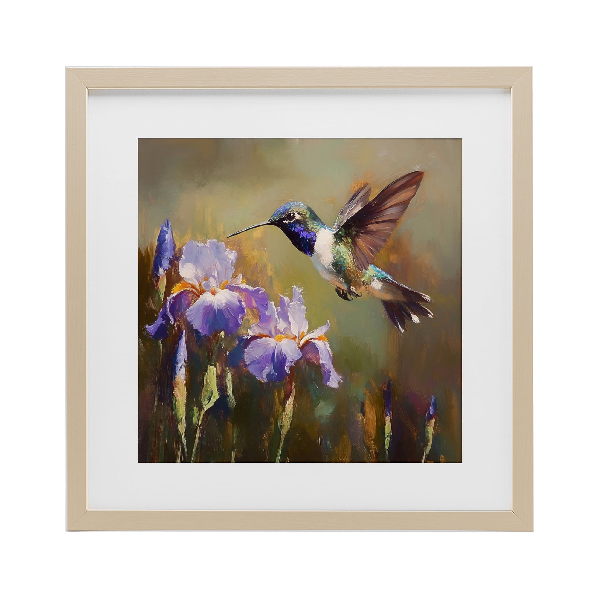 Stupell Industries Hummingbird & Purple Irises Birch Framed Print Under Glass, design by Tina LeCour
