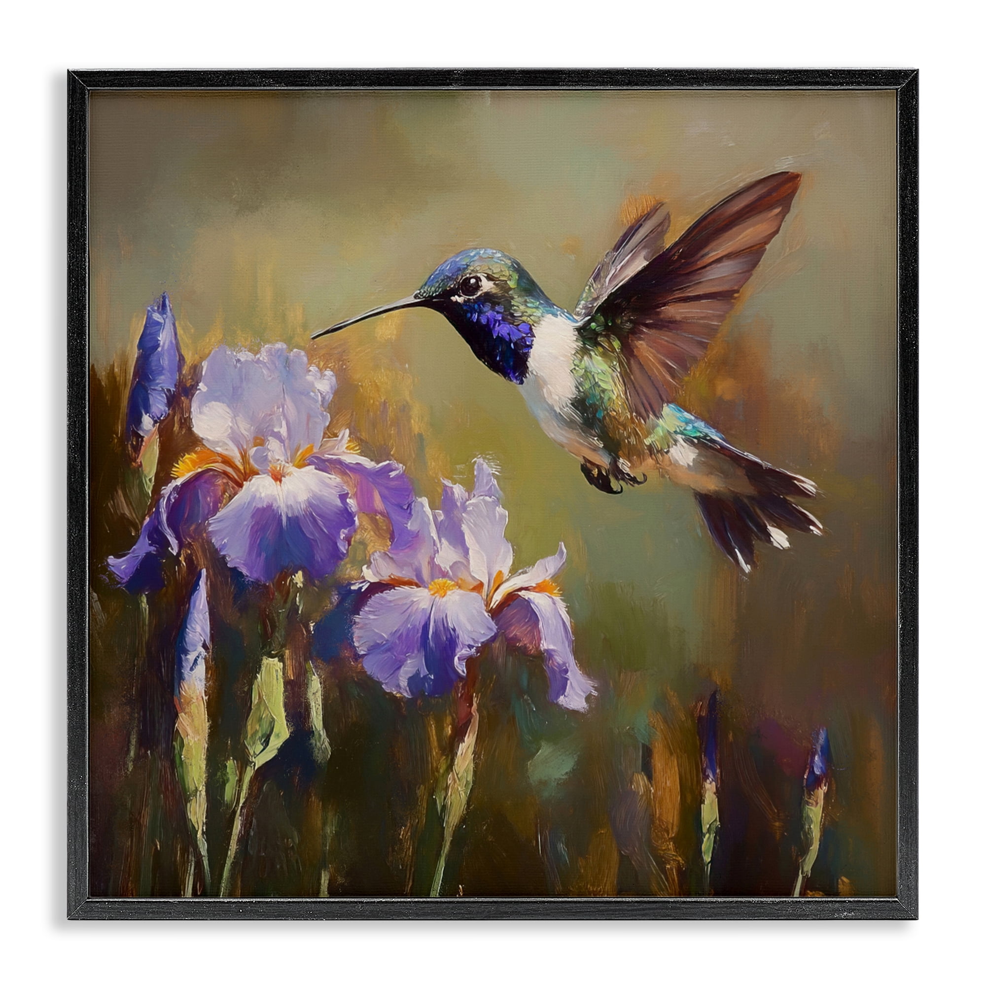 Stupell Industries Hummingbird & Purple Irises Black Framed Giclee Art, design by Tina LeCour