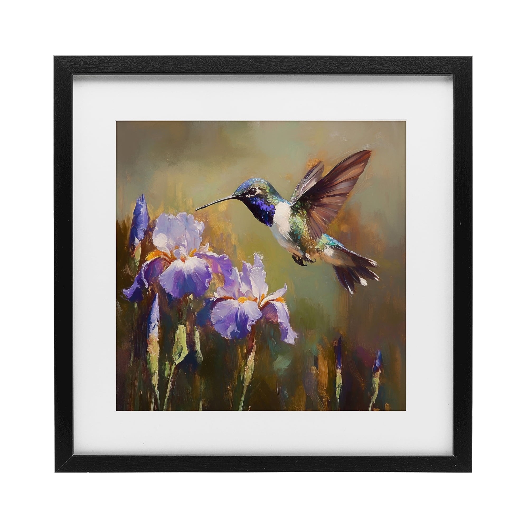 Stupell Industries Hummingbird & Purple Irises Black Framed Print Under Glass, design by Tina LeCour