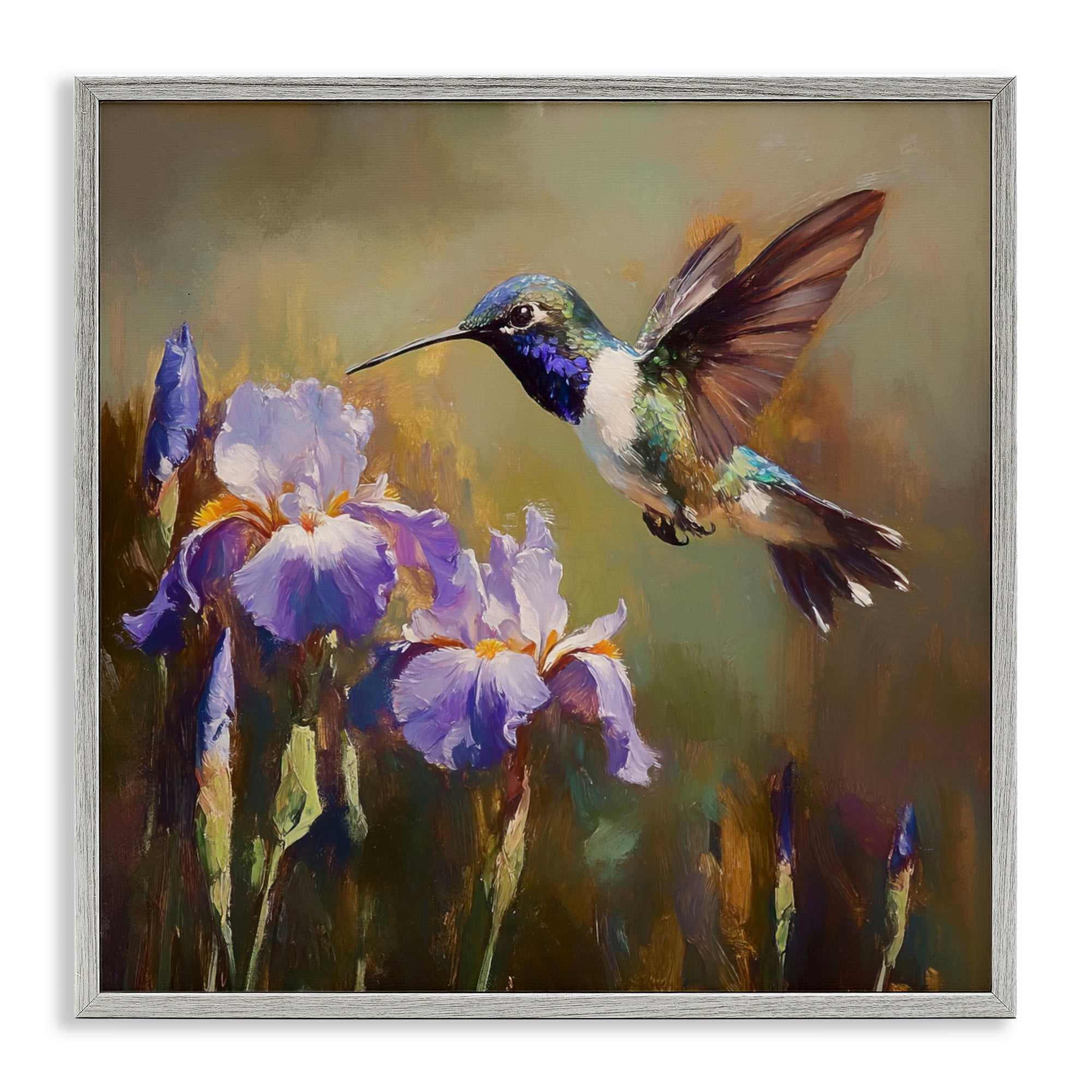Stupell Industries Hummingbird & Purple Irises Gray Framed Giclee Art, design by Tina LeCour
