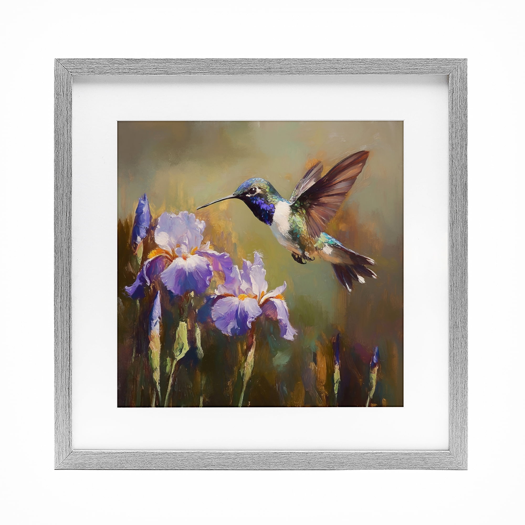 Stupell Industries Hummingbird & Purple Irises Gray Framed Print Under Glass, design by Tina LeCour