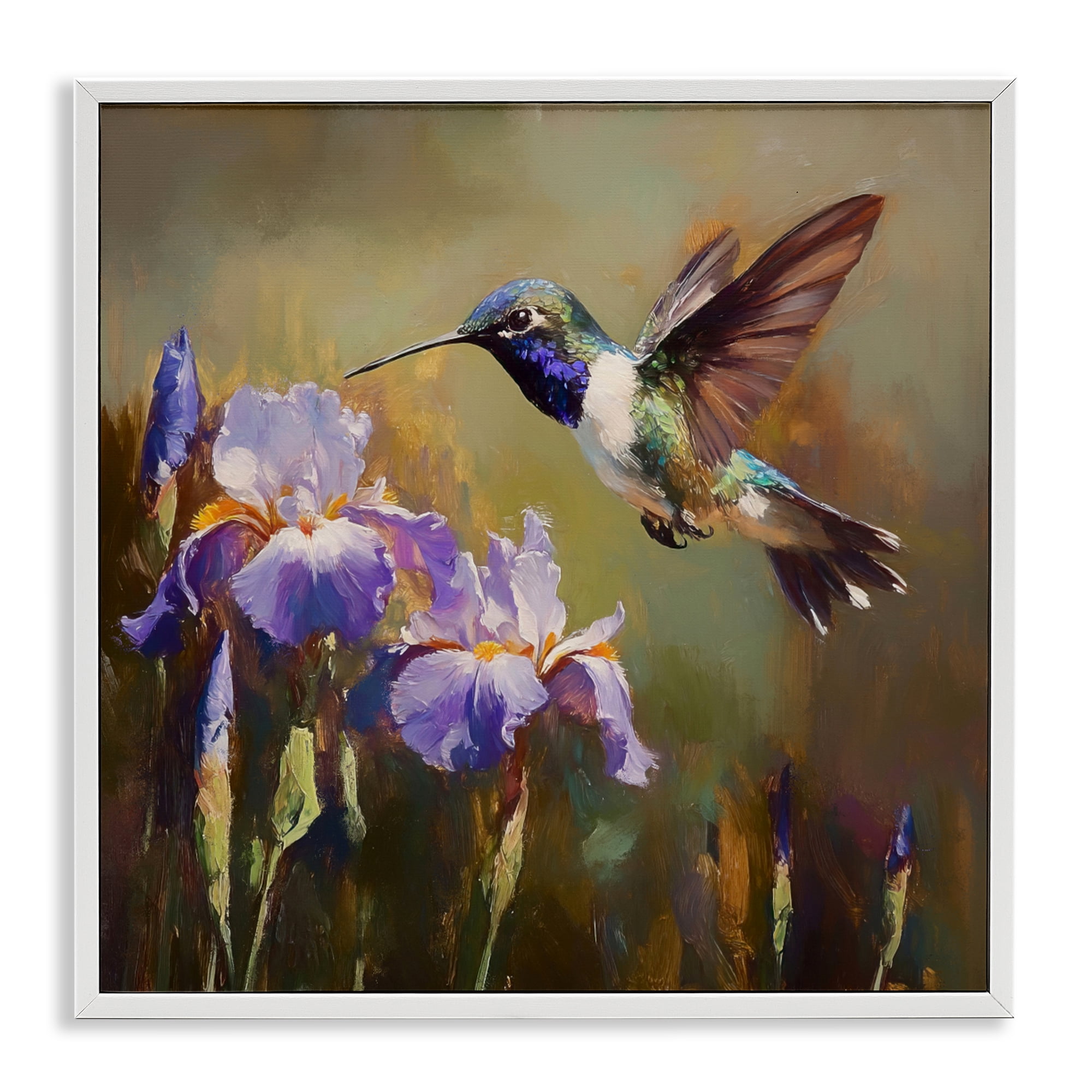 Stupell Industries Hummingbird & Purple Irises White Framed Giclee Art, design by Tina LeCour