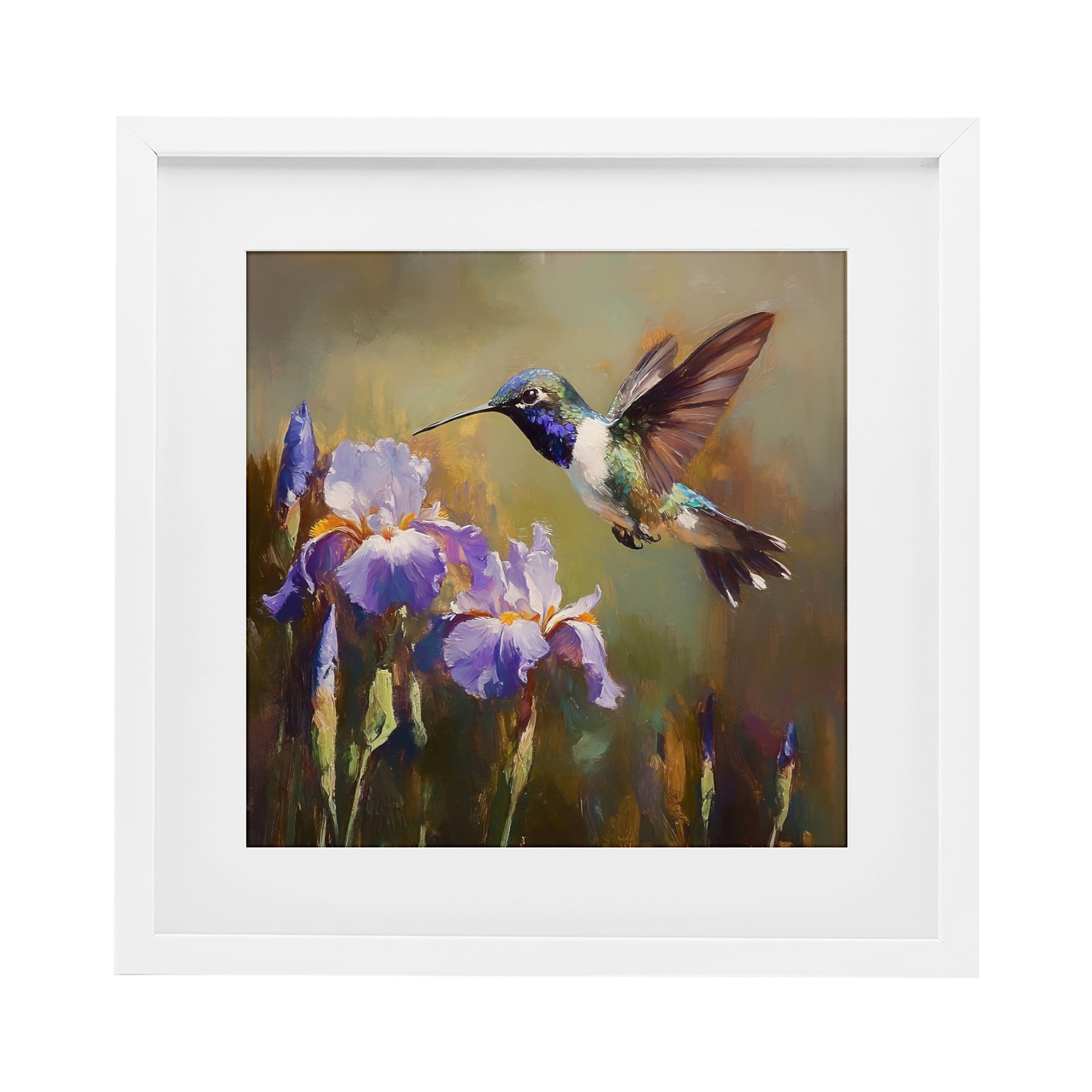 Stupell Industries Hummingbird & Purple Irises White Framed Print Under Glass, design by Tina LeCour