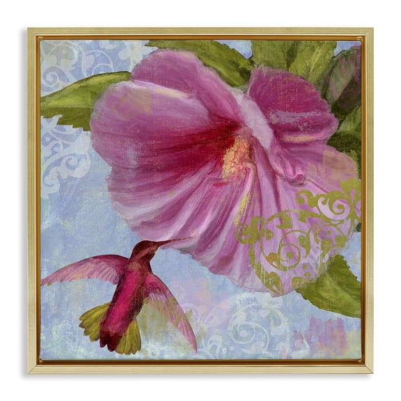 Stupell Industries Hummingbird & Purple Poppy Floral Painting Gold Floater Framed Canvas Art Print Wall Art, 25 x 25